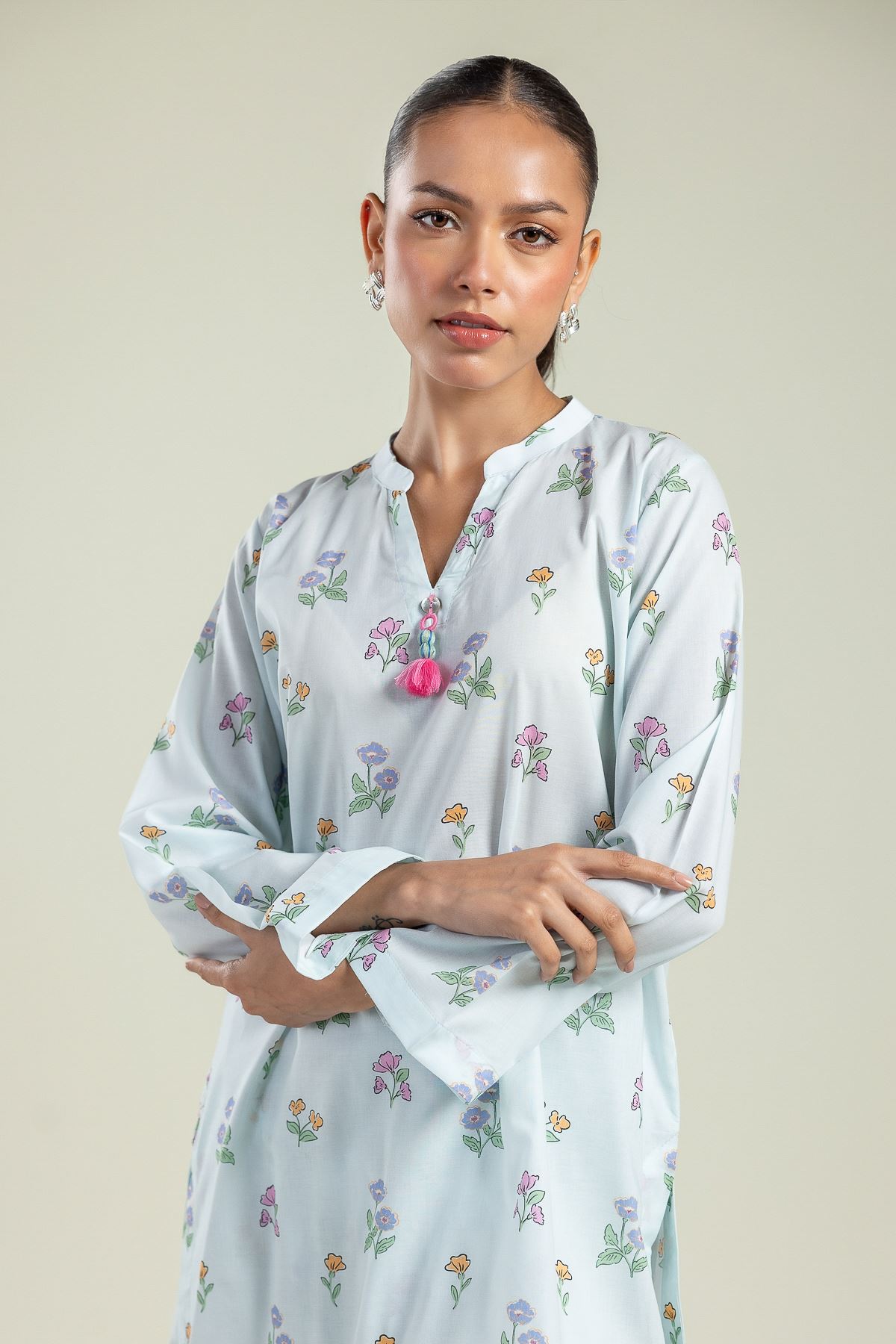 Printed Cambric Floral Cambric Kurta - 1-26-201-A-C-VG