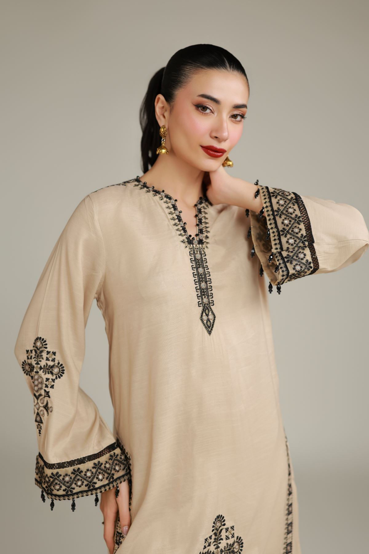 Embroidered Raw Silk Geometric Silk Kurta - 1-26-137-A-B-VG