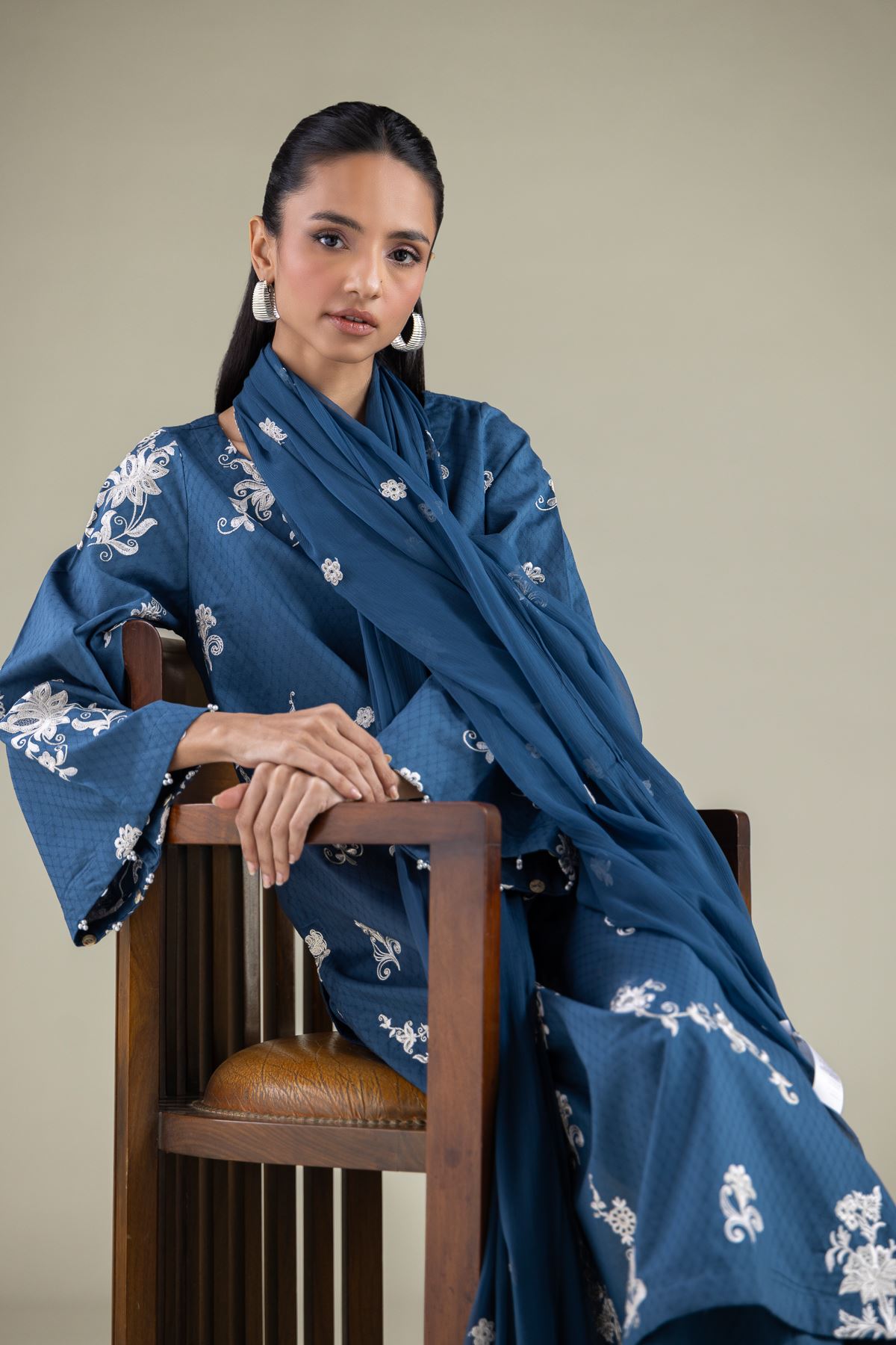Embroidered Chiffon Floral Draped Dupatta - 1-26-146-A-F-VG