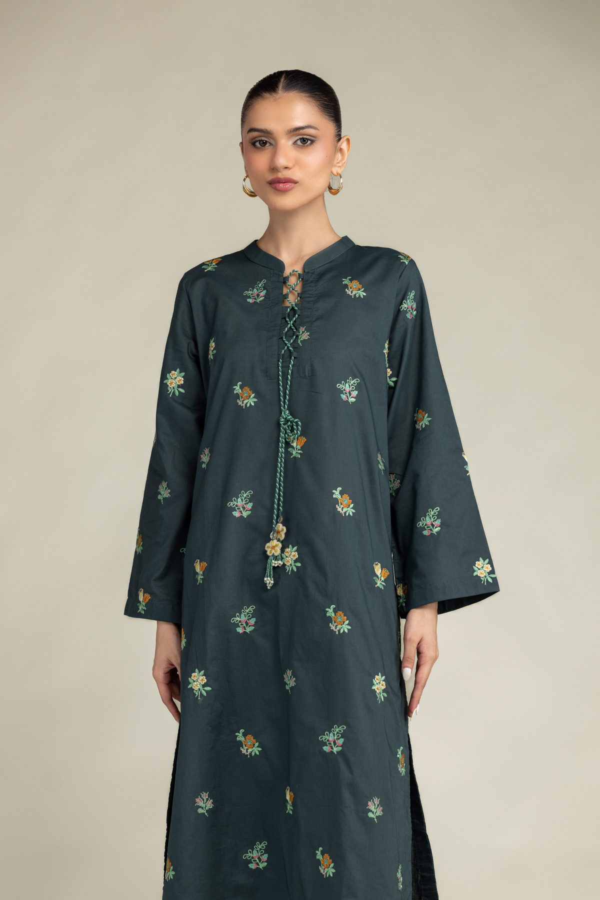 Embroidered Cambric Green Cambric Kurta - 8-26-303-A-C1-VG