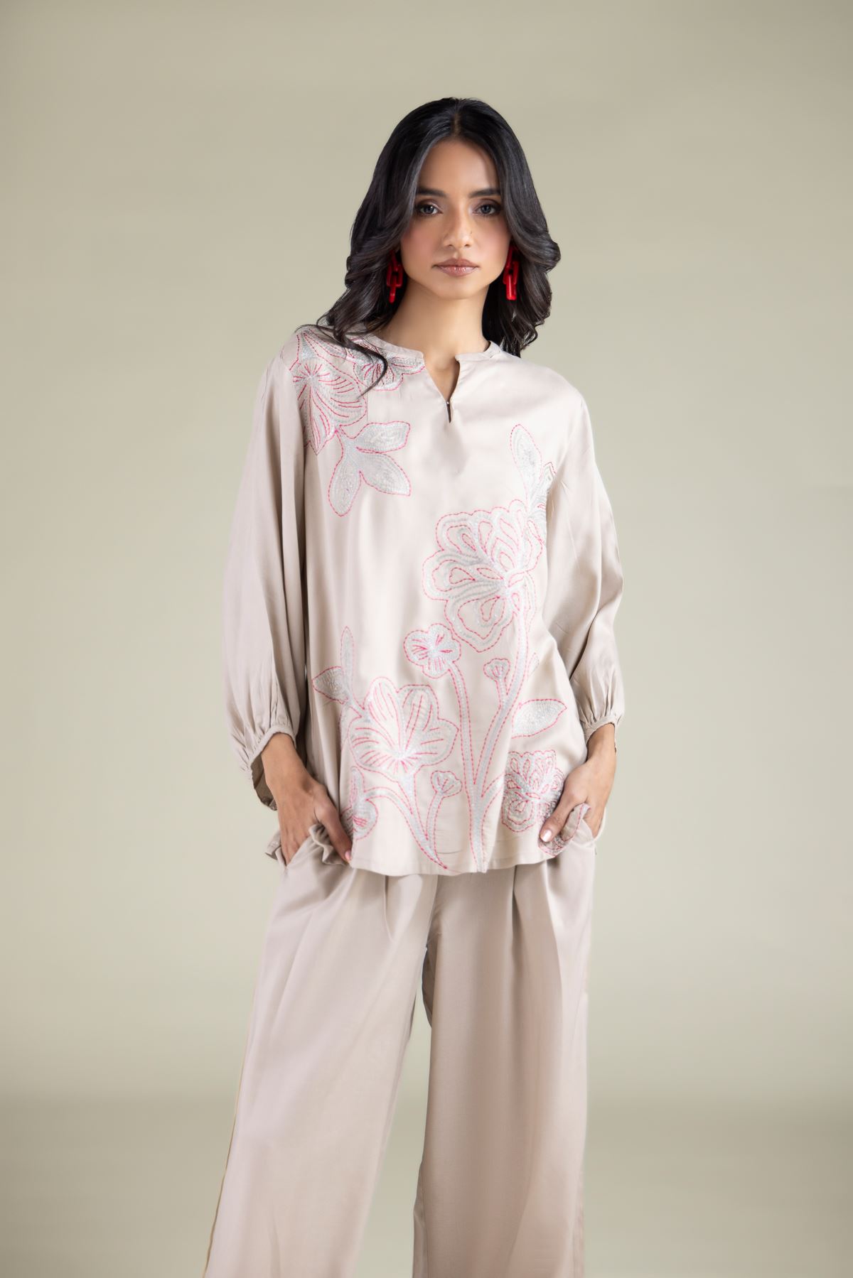 Embroidered Viscose Blouse - 6-26-101-A-F-VG