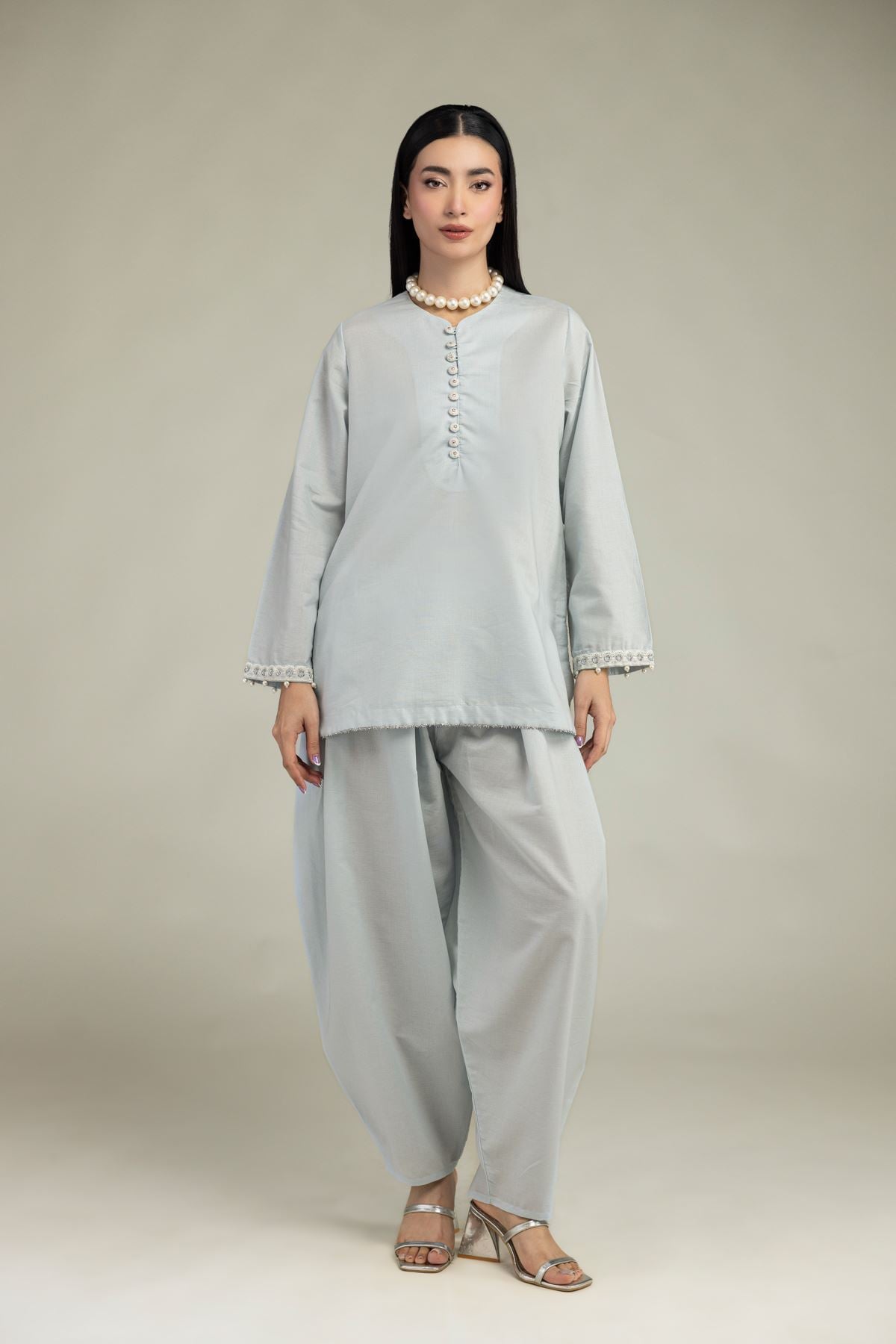 Embroidered Mesuri Solid Mesuri Pants - 8-26-206-A-B1-VG