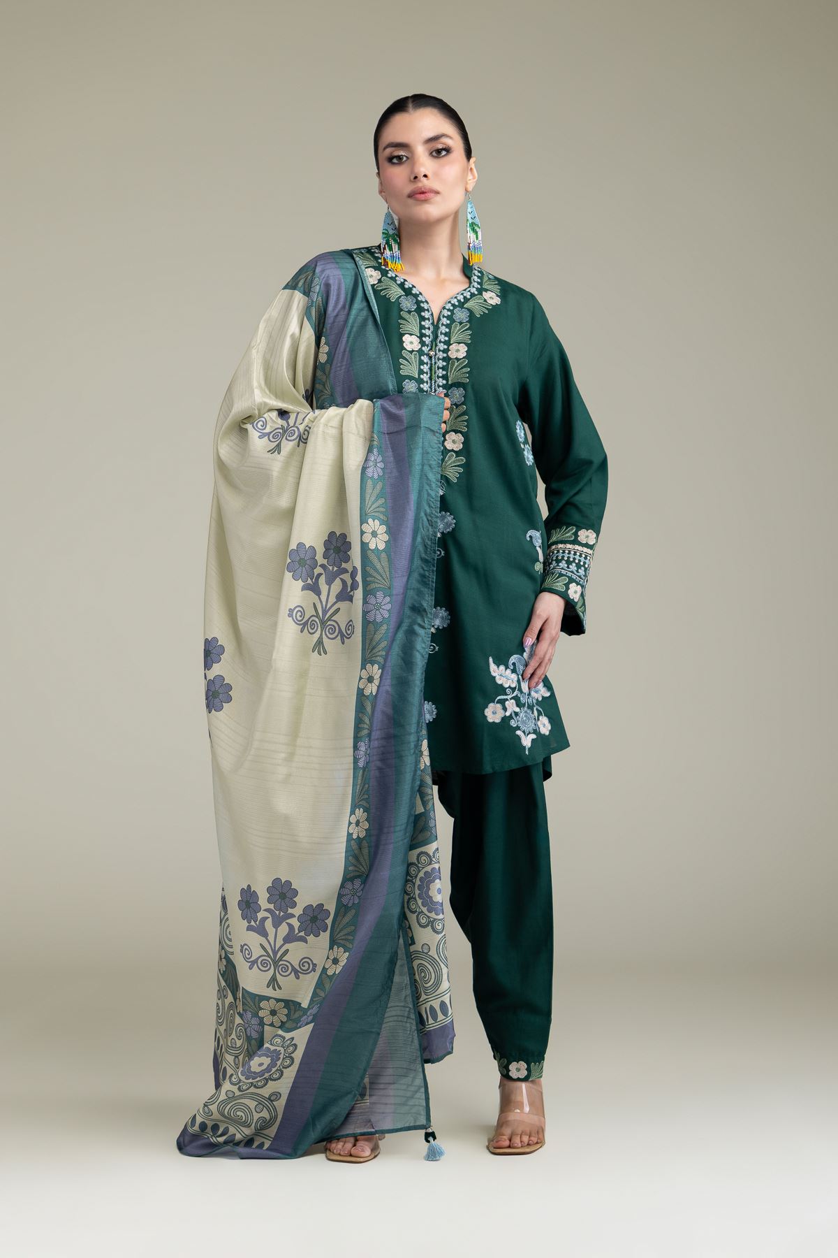 Embroidered Polyester Silk Floral Silk Dupatta - 2-26-204-A-A1-VG