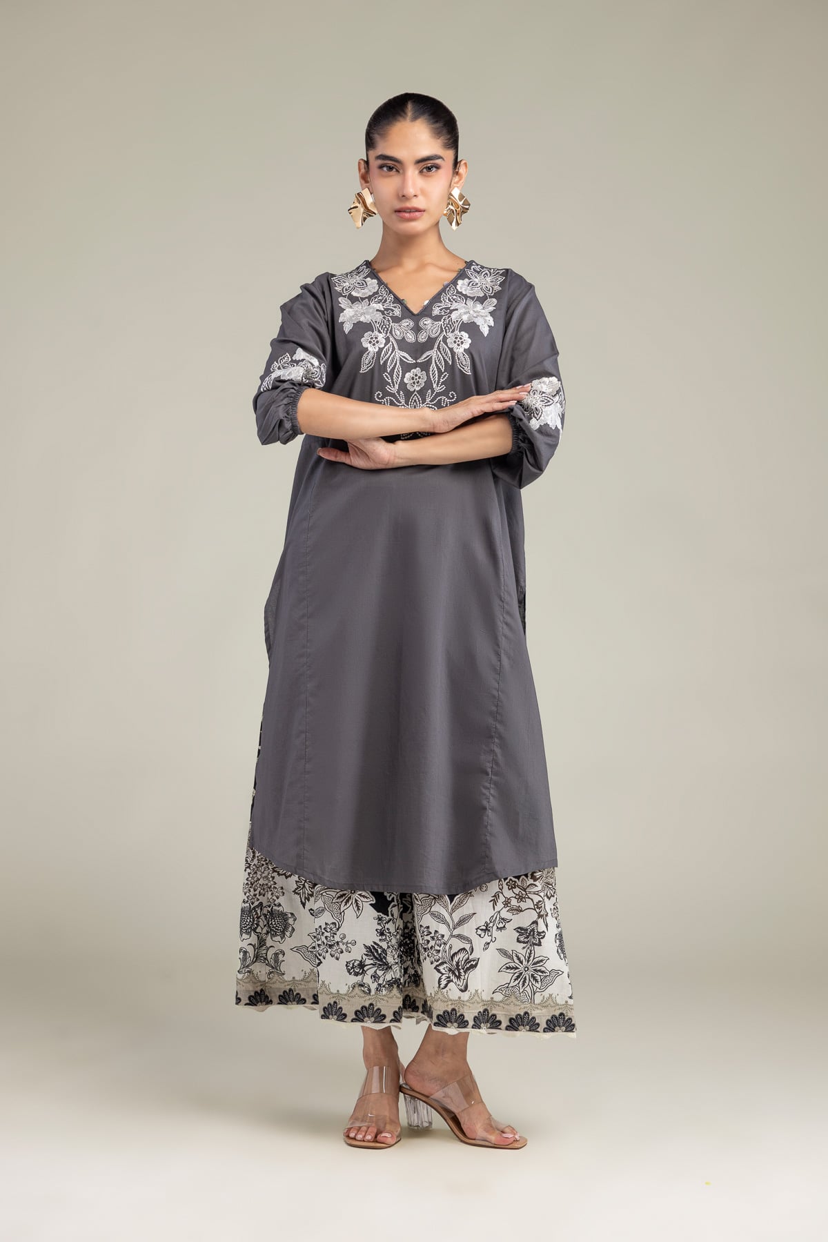 Embroidered Cambric Floral Cambric Pants - 1-26-102-A-F-VG
