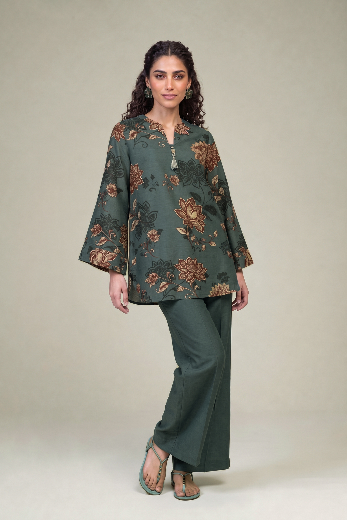 Printed Light Khaddar Floral Khaddar Kurta - 1-26-415-A-F2-VG