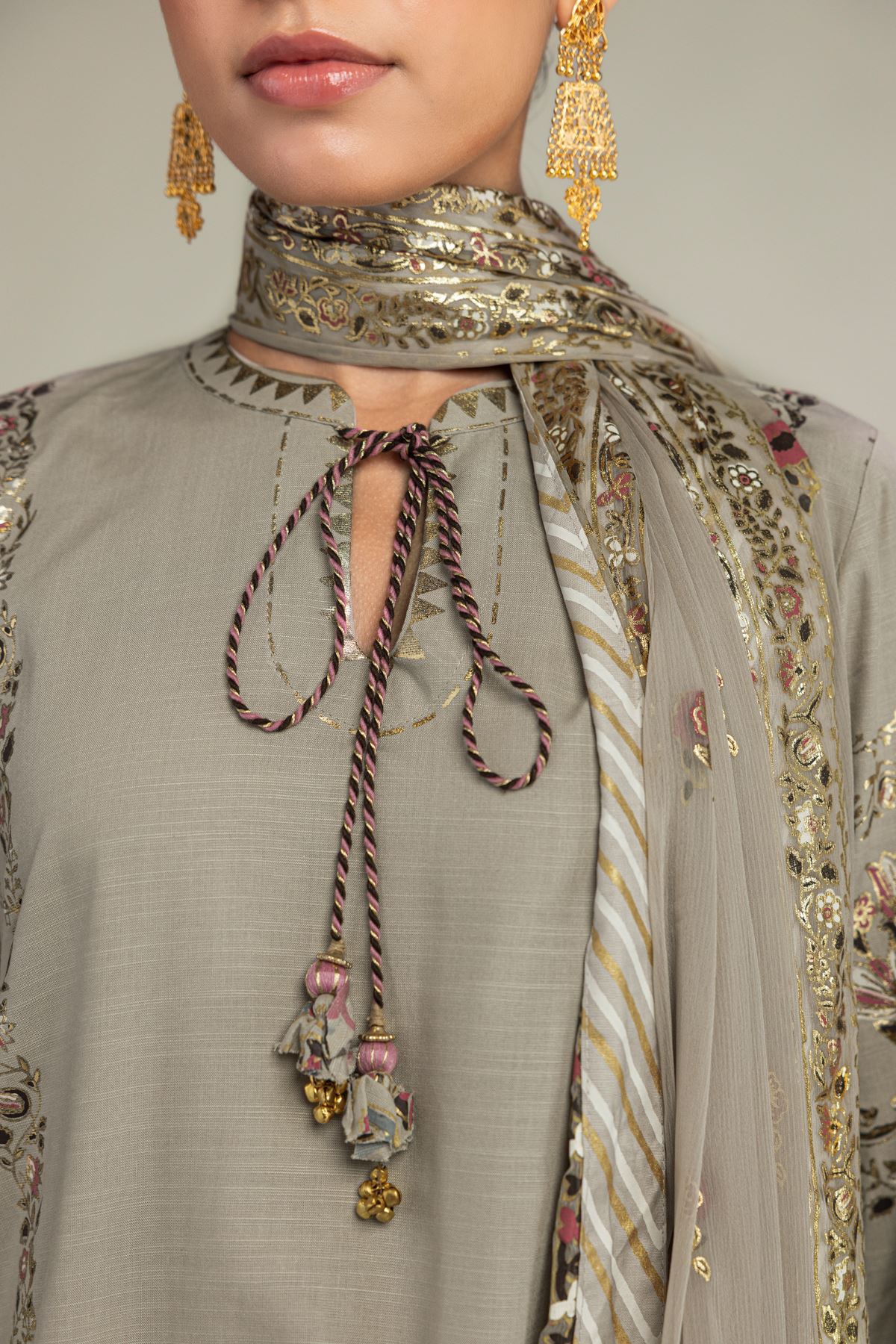 Embroidered Raw Silk 3-piece Co-ords Set - T-A11-26-118FI2-VG