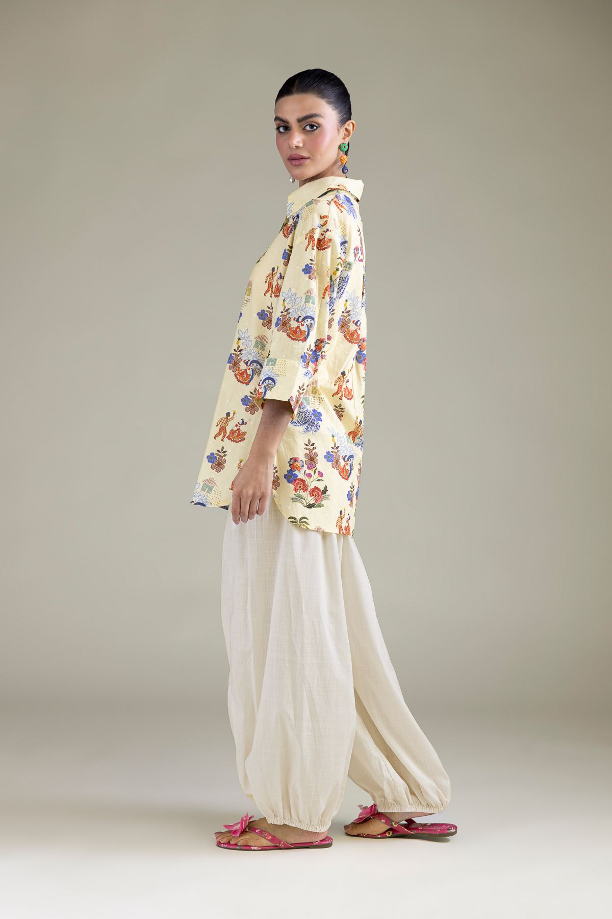 Embroidered Cambric Off-White Cambric Trousers - 3-26-203-A-H1-VG