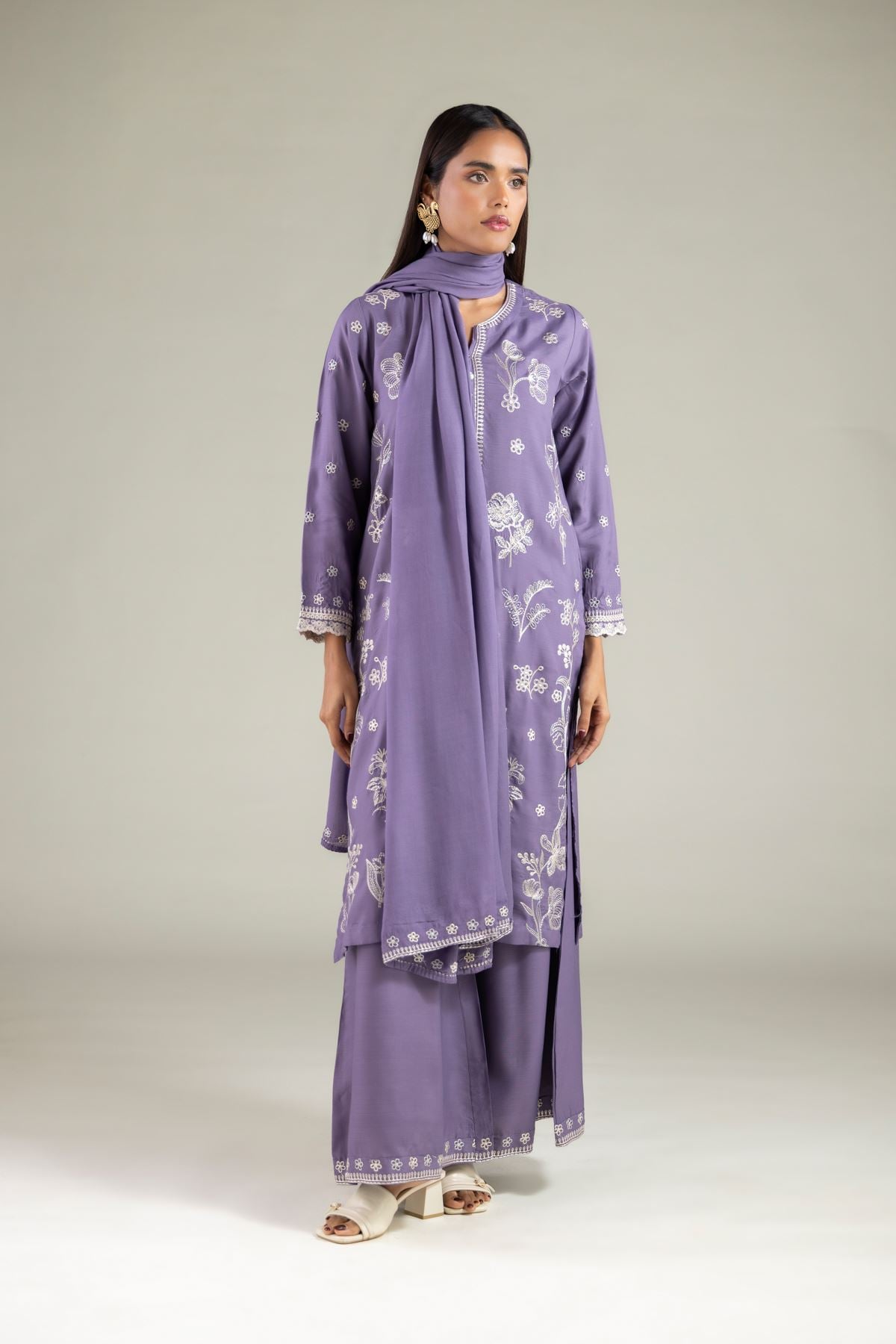 Embroidered Raw Silk Relaxed Floral Pants - 2-26-102-A-E-VG