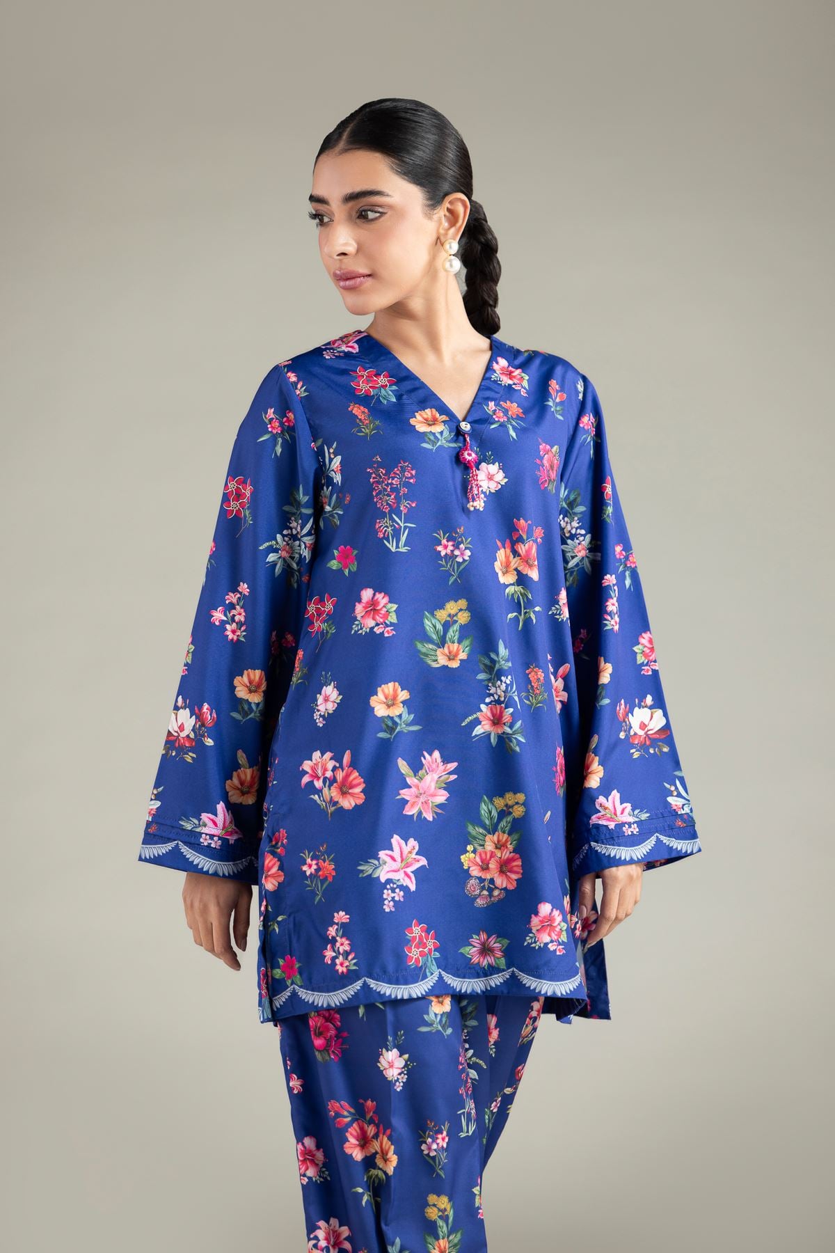 Printed Polyester Silk Kurta - 1-26-105-A-A-VG