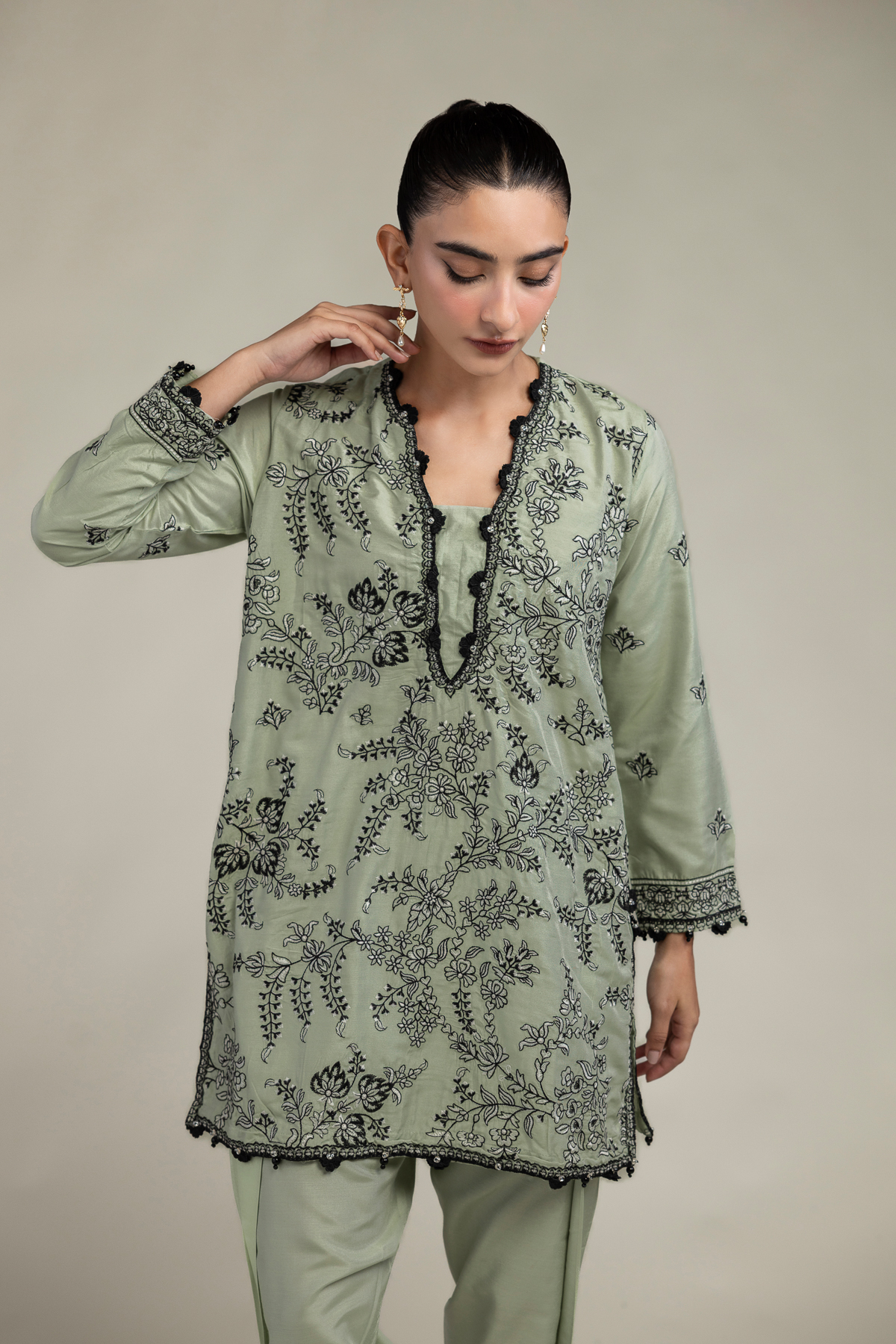 Embroidered Raw Silk Floral Silk Kurta - 8-26-303-A-C1-VG
