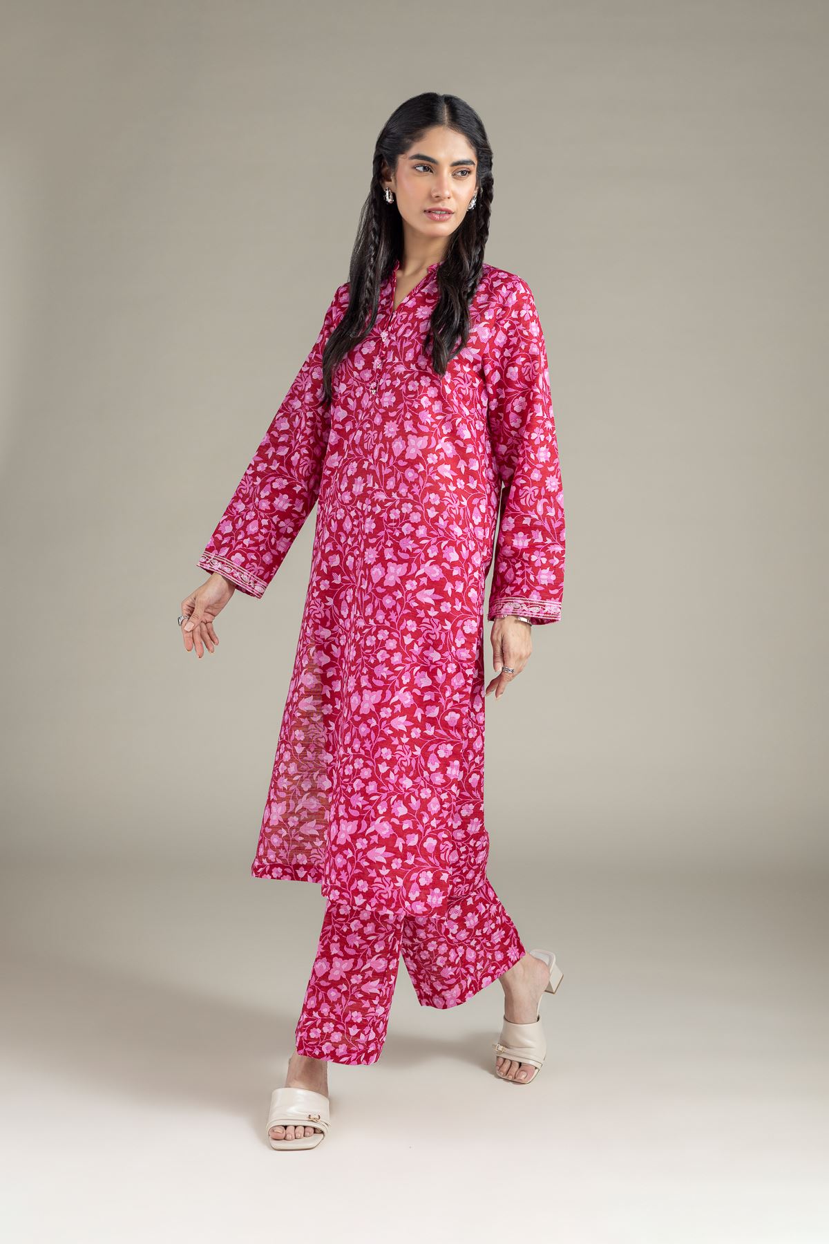 Embroidered Textured Cotton Kurta - 25-04EX18-03TA-VG