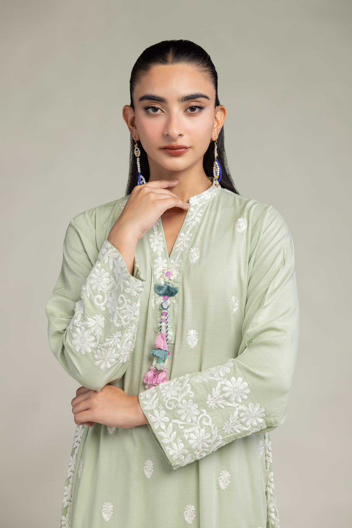 Embroidered Raw Silk Floral Silk Kurta - 1-26-102-A-F-VG