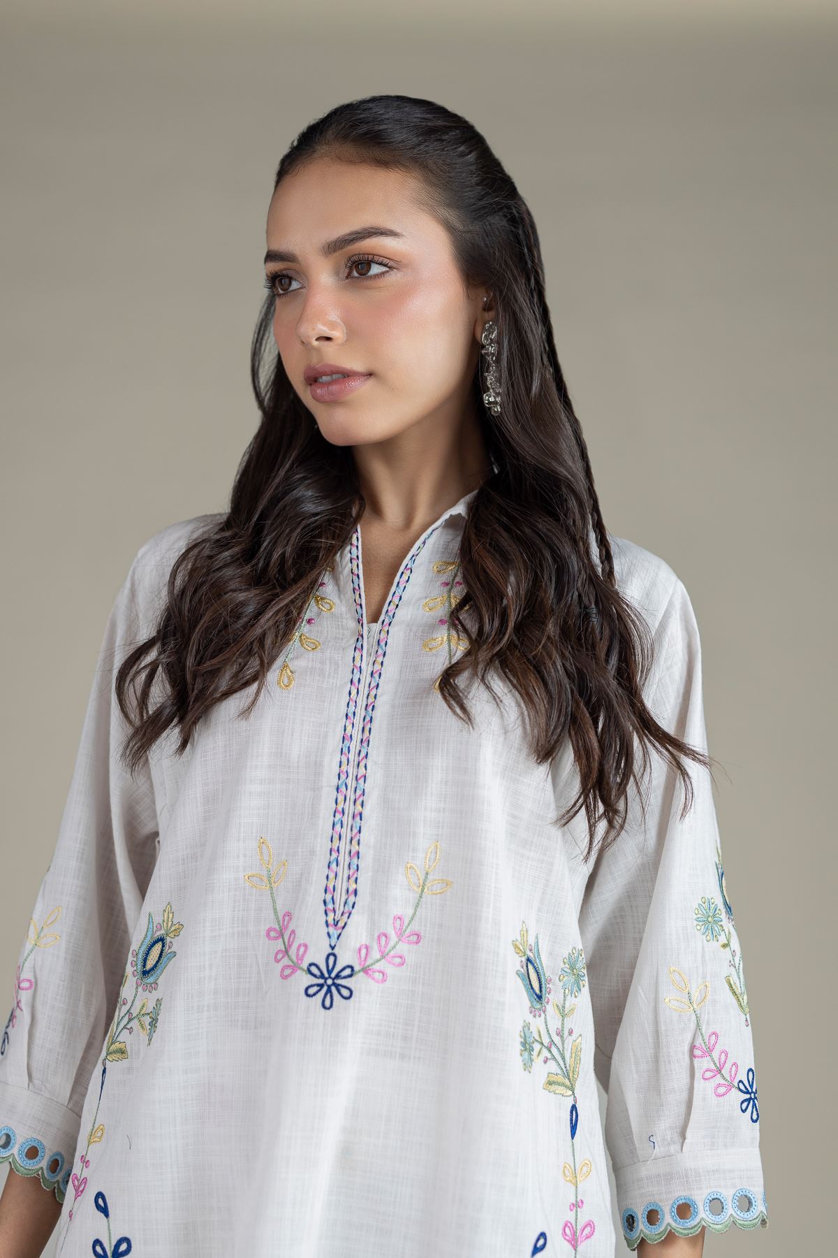 Embroidered Heavy Textured Cotton Kurta - 25-09-12E2-05TB-VG