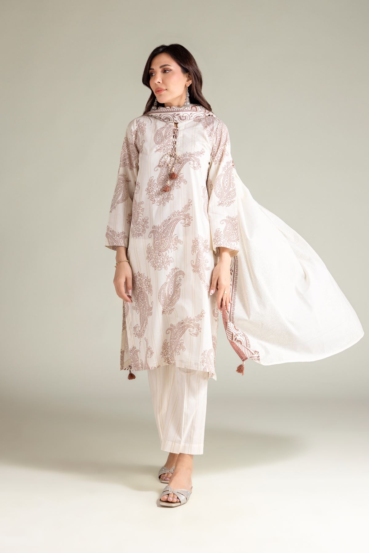 Embroidered Textured Lawn Paisley Lawn Dupatta - 1-26-139-C-D-VG