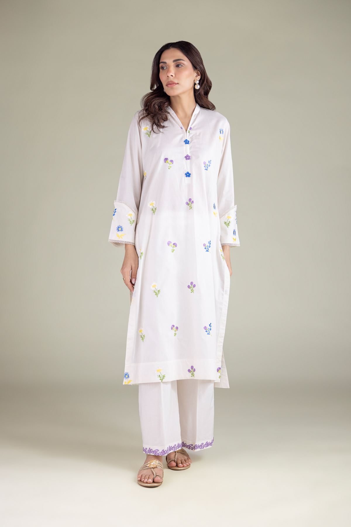 Embroidered Cambric Kurta - 1-26-123-A-G-VG