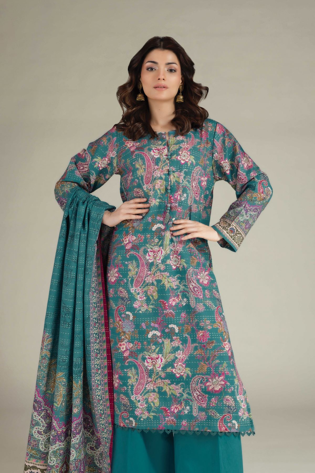 Printed Mesuri Dobby Tailored 3 Piece - T-A22-26-117FH2-VG