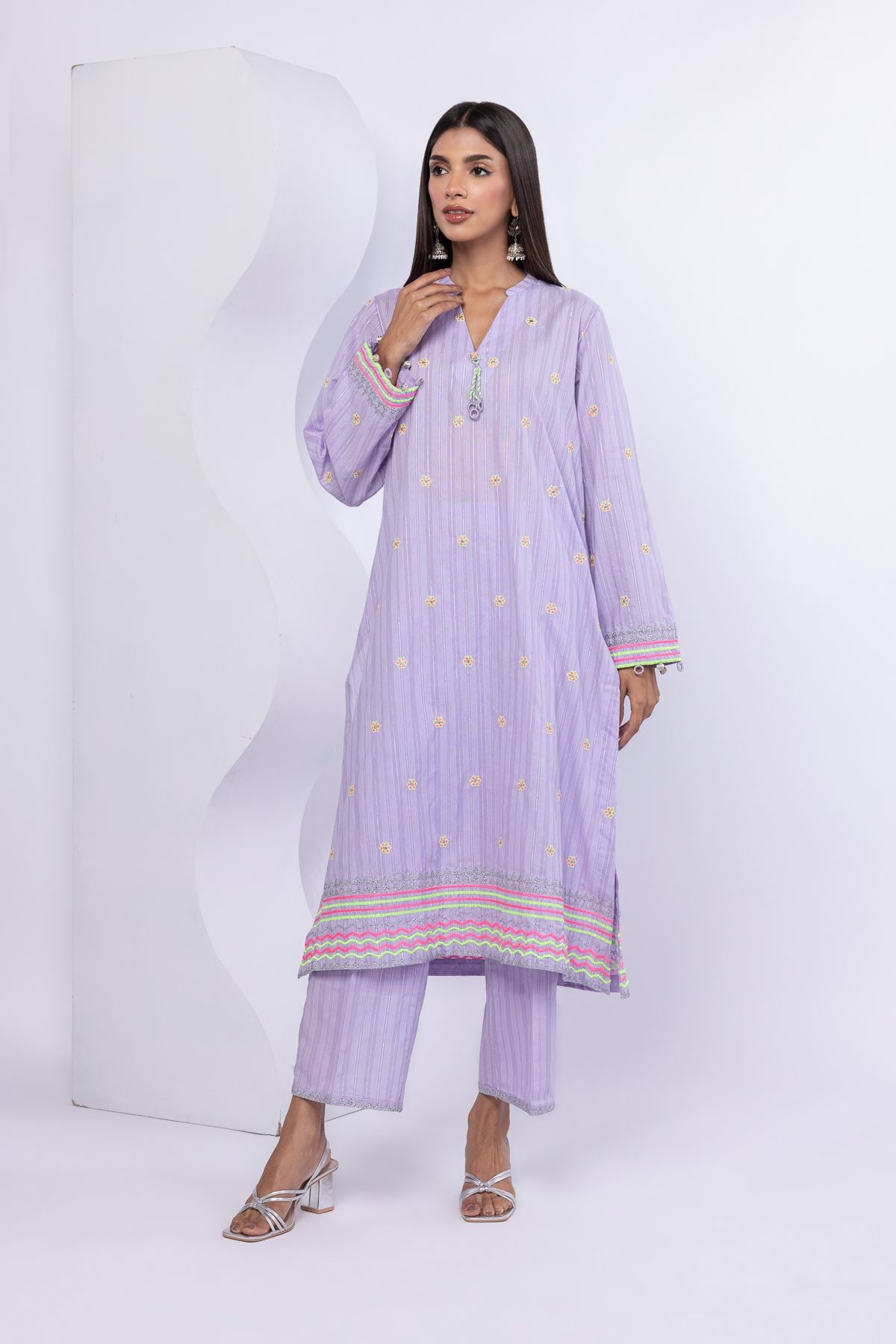Embroidered Lurex Stripes Pants - SB25042B-VG