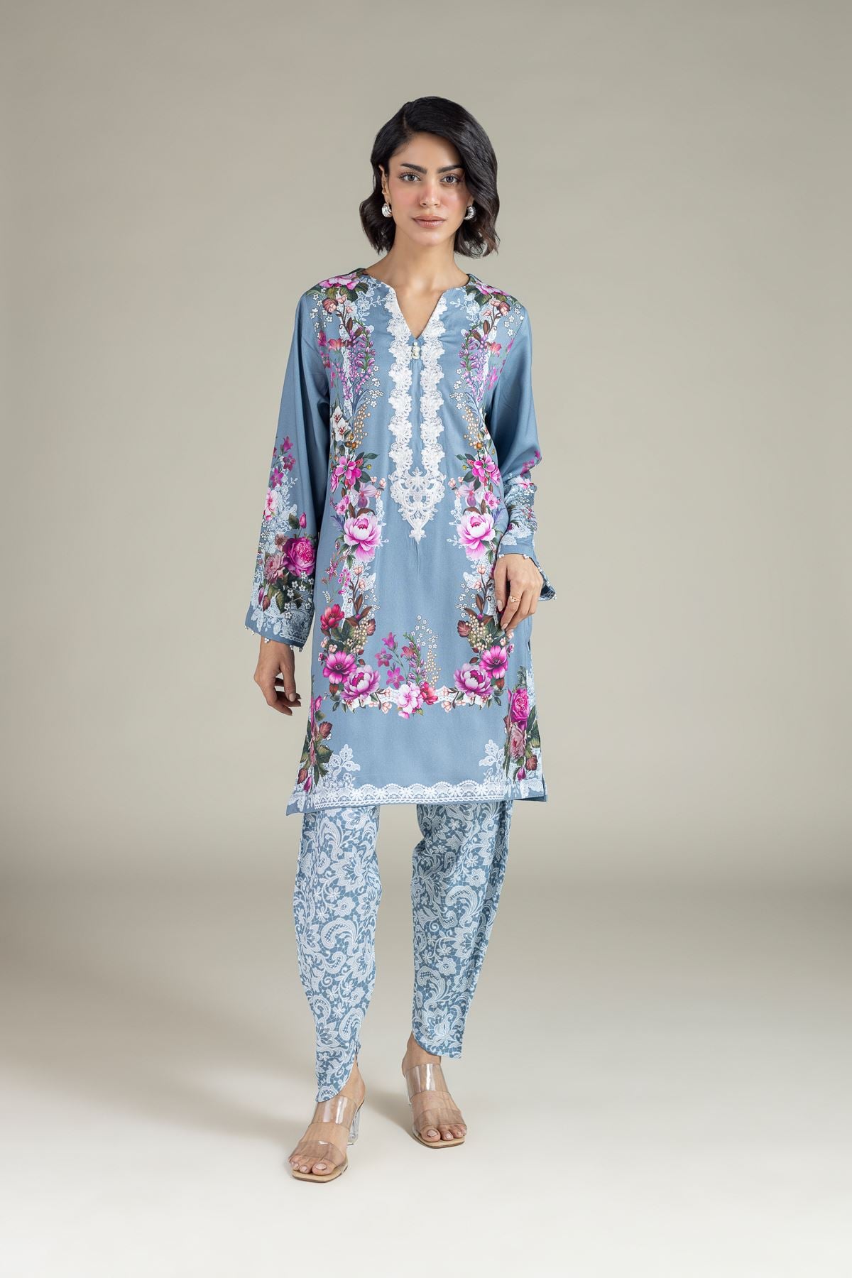 Embroidered Marina Floral Lace Kurta - 25-10-11E12-07TB-VG