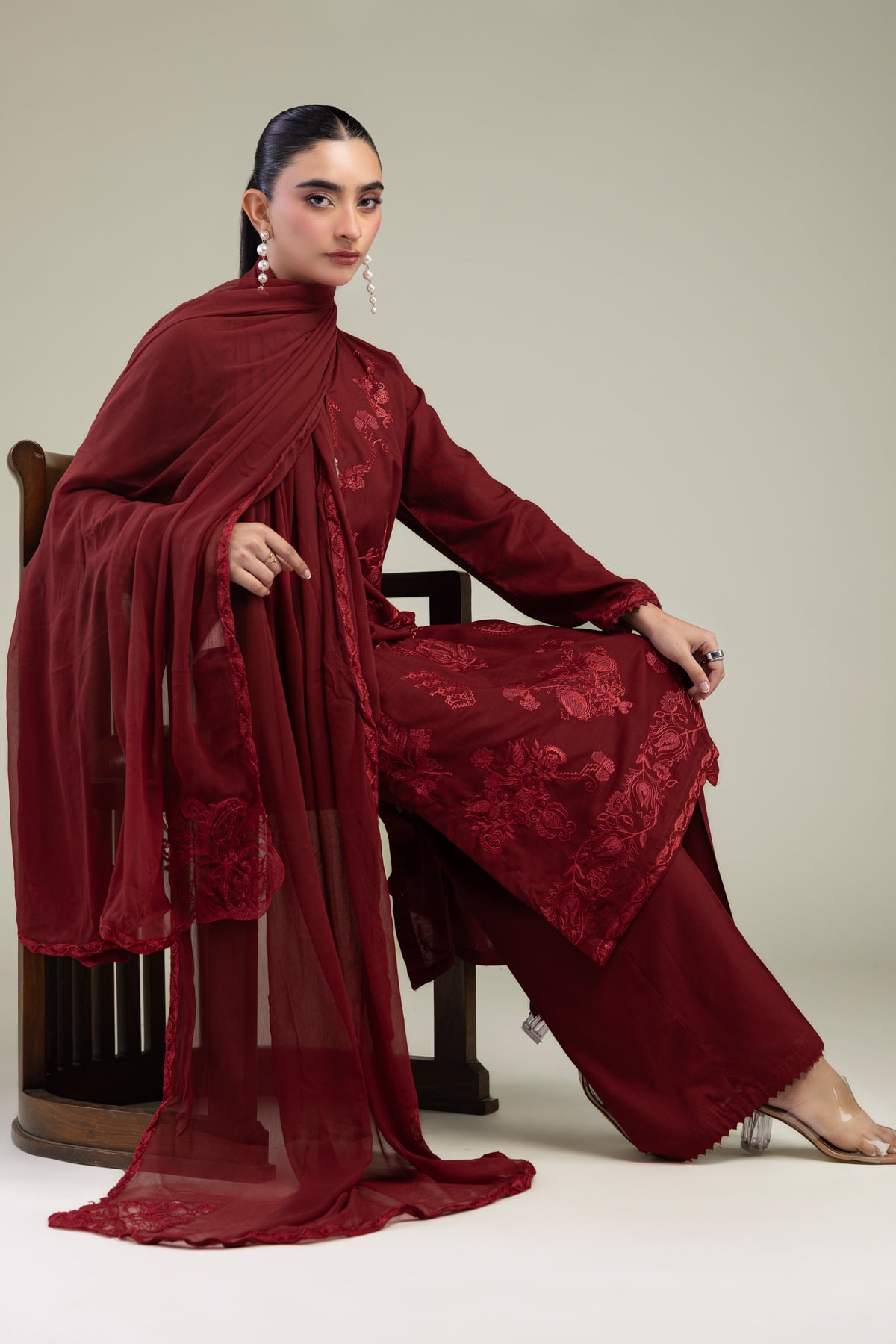 Embroidered Raw Silk V-Neck Silk Kurta - 1-26-102-A-F-VG