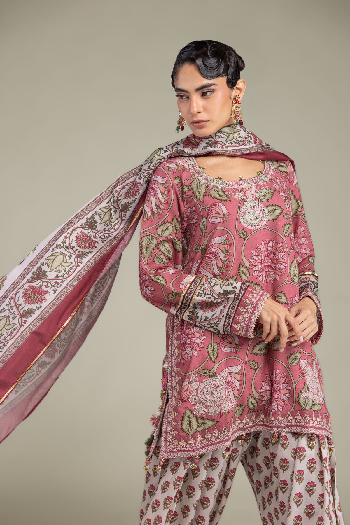 Embroidered Polyester Silk Floral Silk Dupatta - 1-26-102-A-F-VG