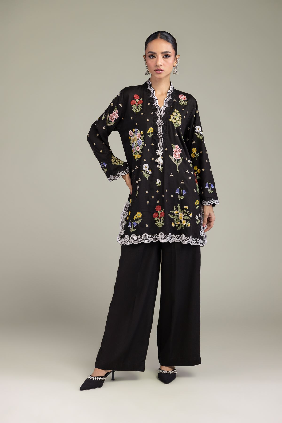 Embroidered Raw Silk Black Silk Kurta - 2-26-206-B-B1-VG