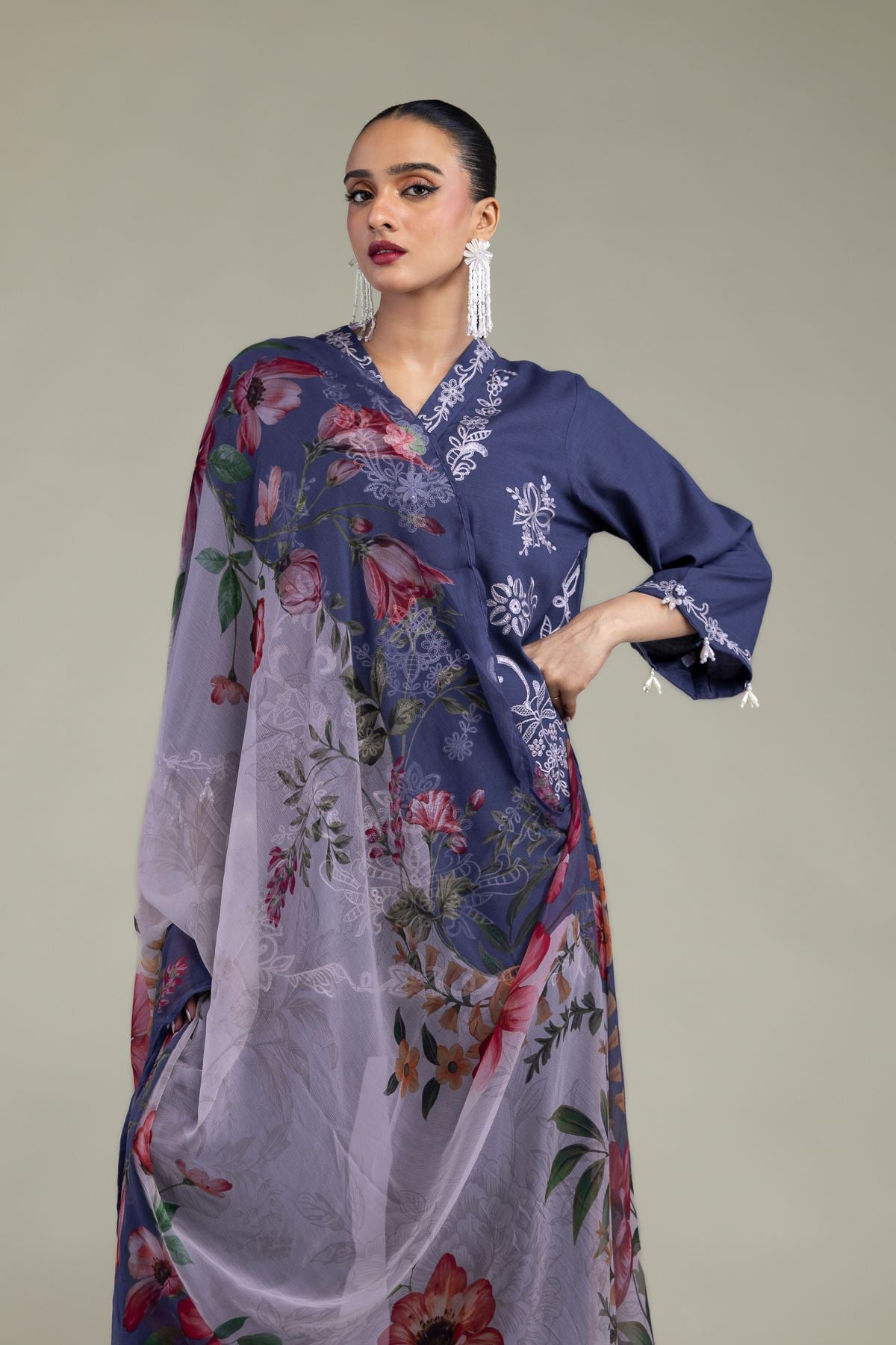 Embroidered Chiffon Floral Chiffon Dupatta - 2-26-304-C-H1-VG