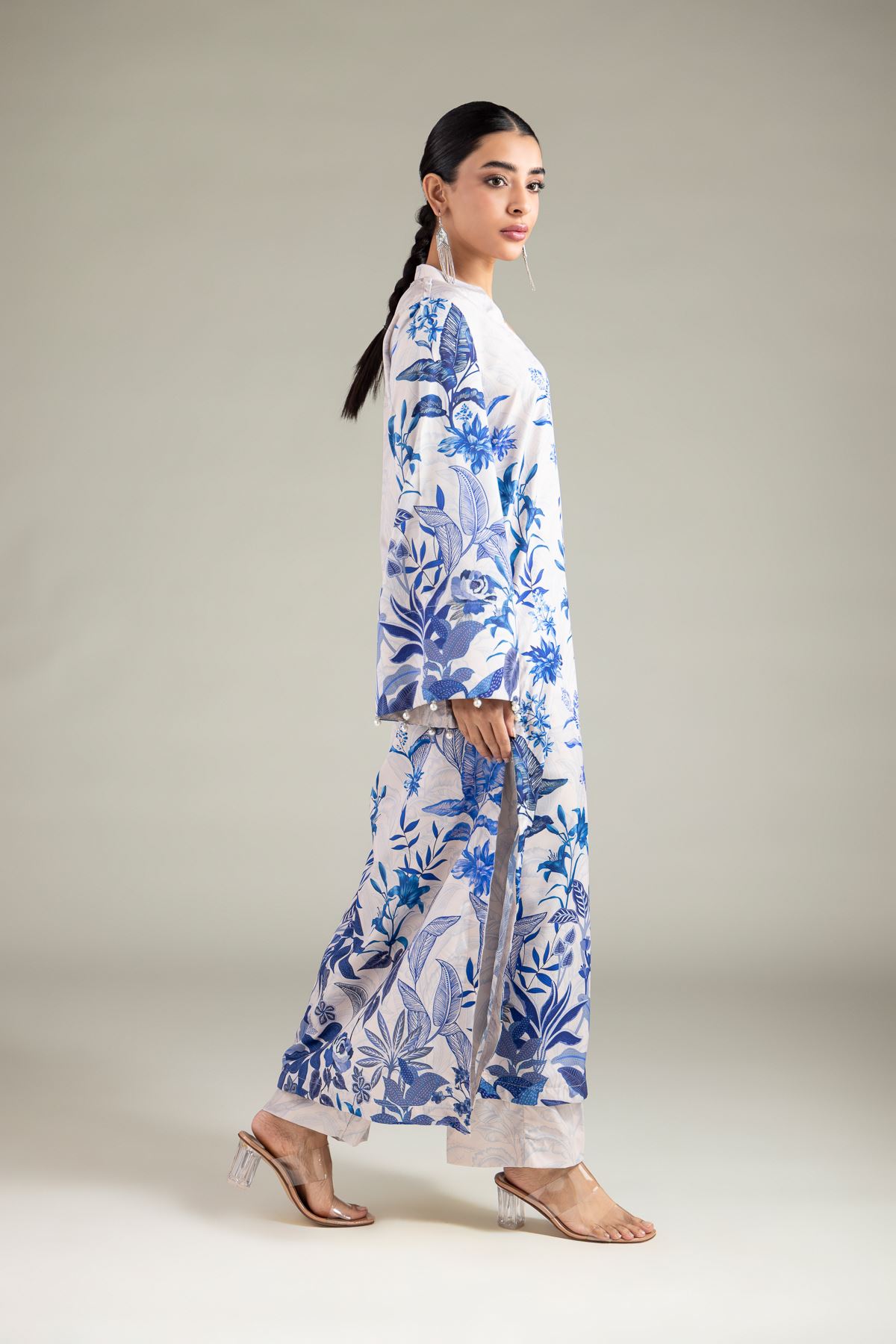 Printed Polyester Silk Pants - 1-26-110-A-G-VG