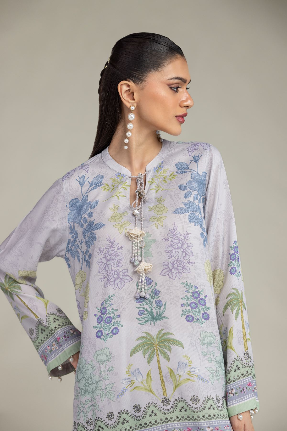 Embroidered Raw Silk Floral Silk Kurta - 1-26-219-B-H1-VG