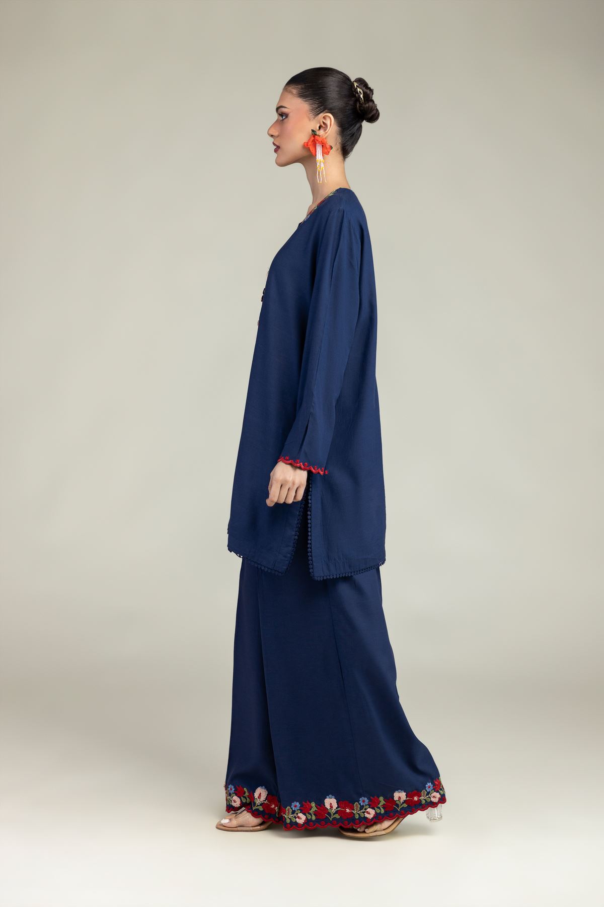 Embroidered Raw Silk Silk Navy Kurta - 1-26-245-A-J1-VG