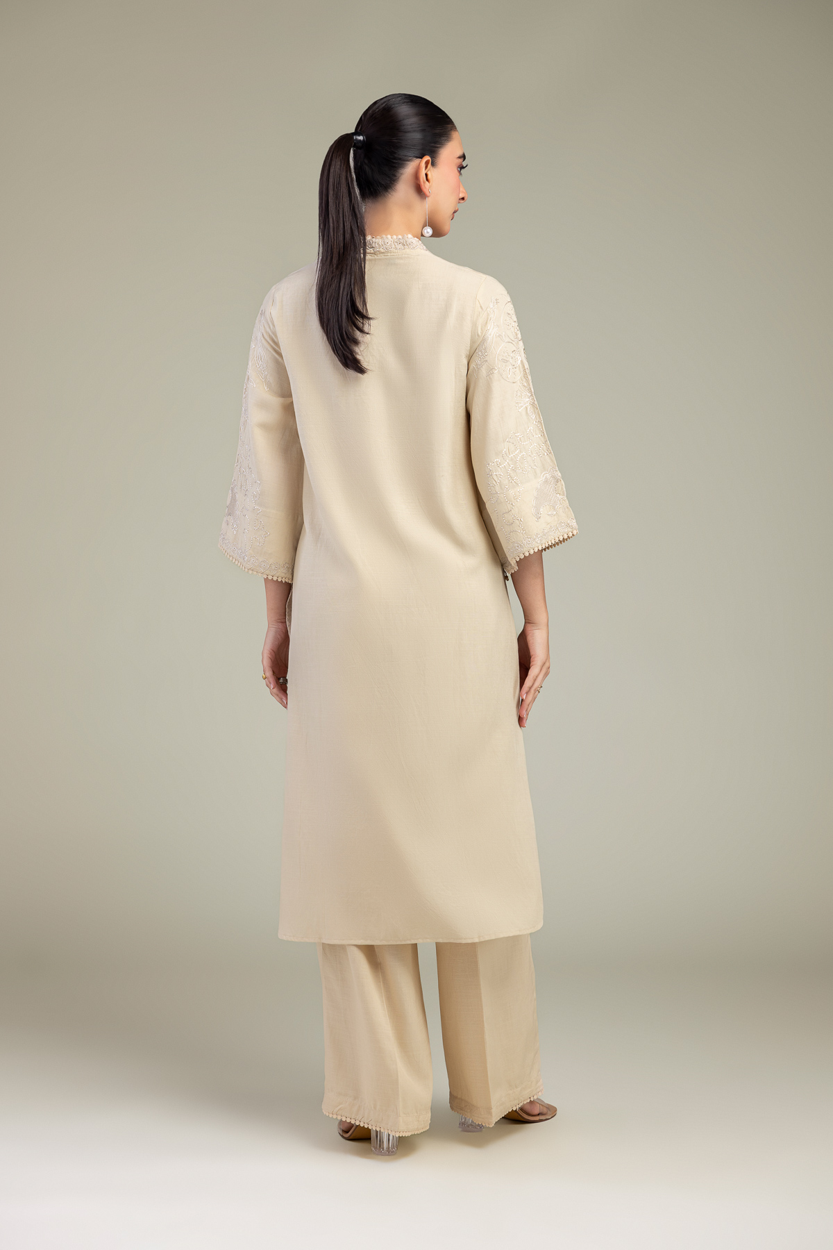 Embroidered Raw Silk Floral V-Neck Kurta - A22-26-214FH1-VG