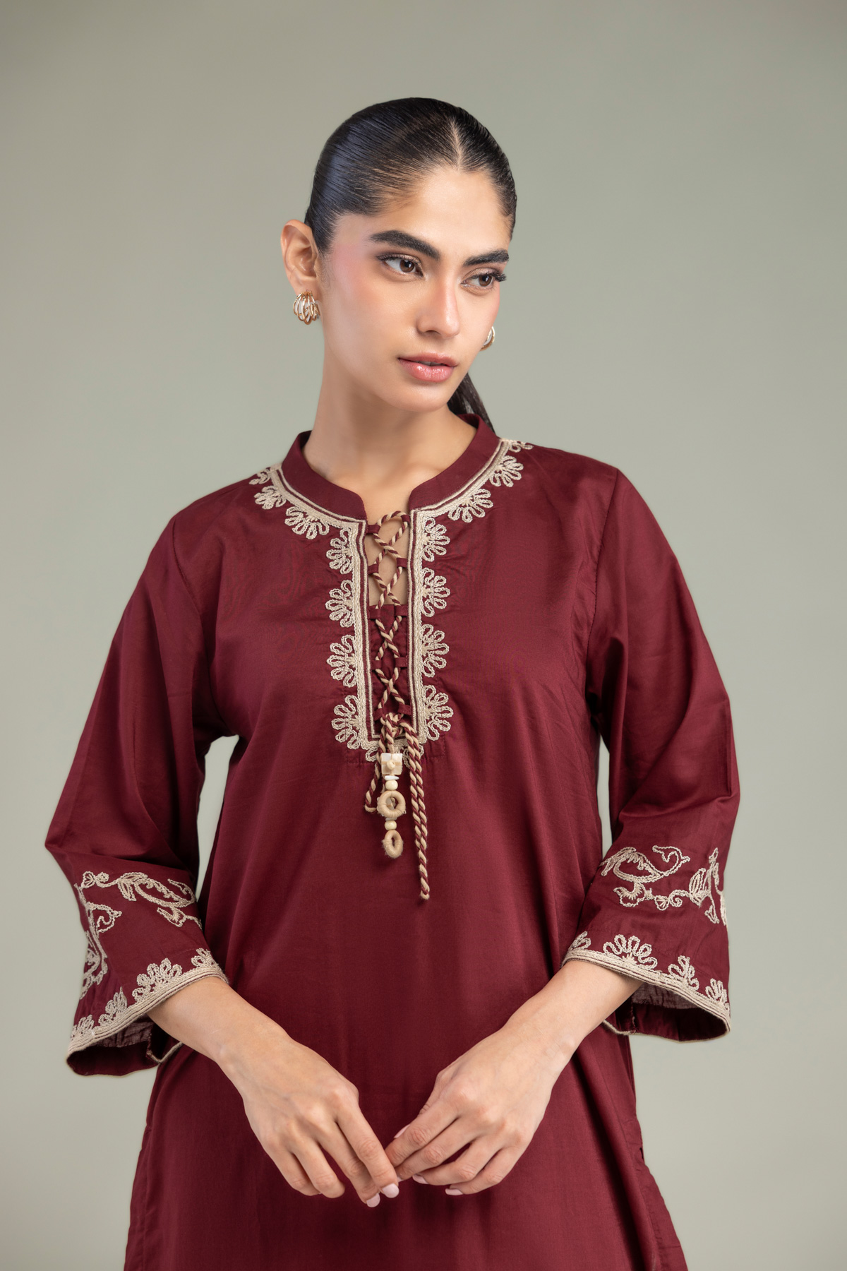 Embroidered Cambric Cambric Maroon Kurta - 1-26-102-A-F-VG