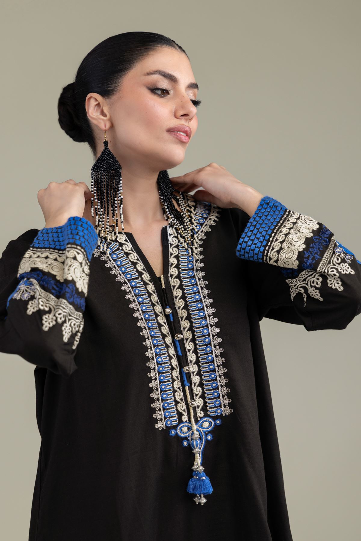 Embroidered Raw Silk Short Silk Kurta - T-A11-26-108FE2-VG