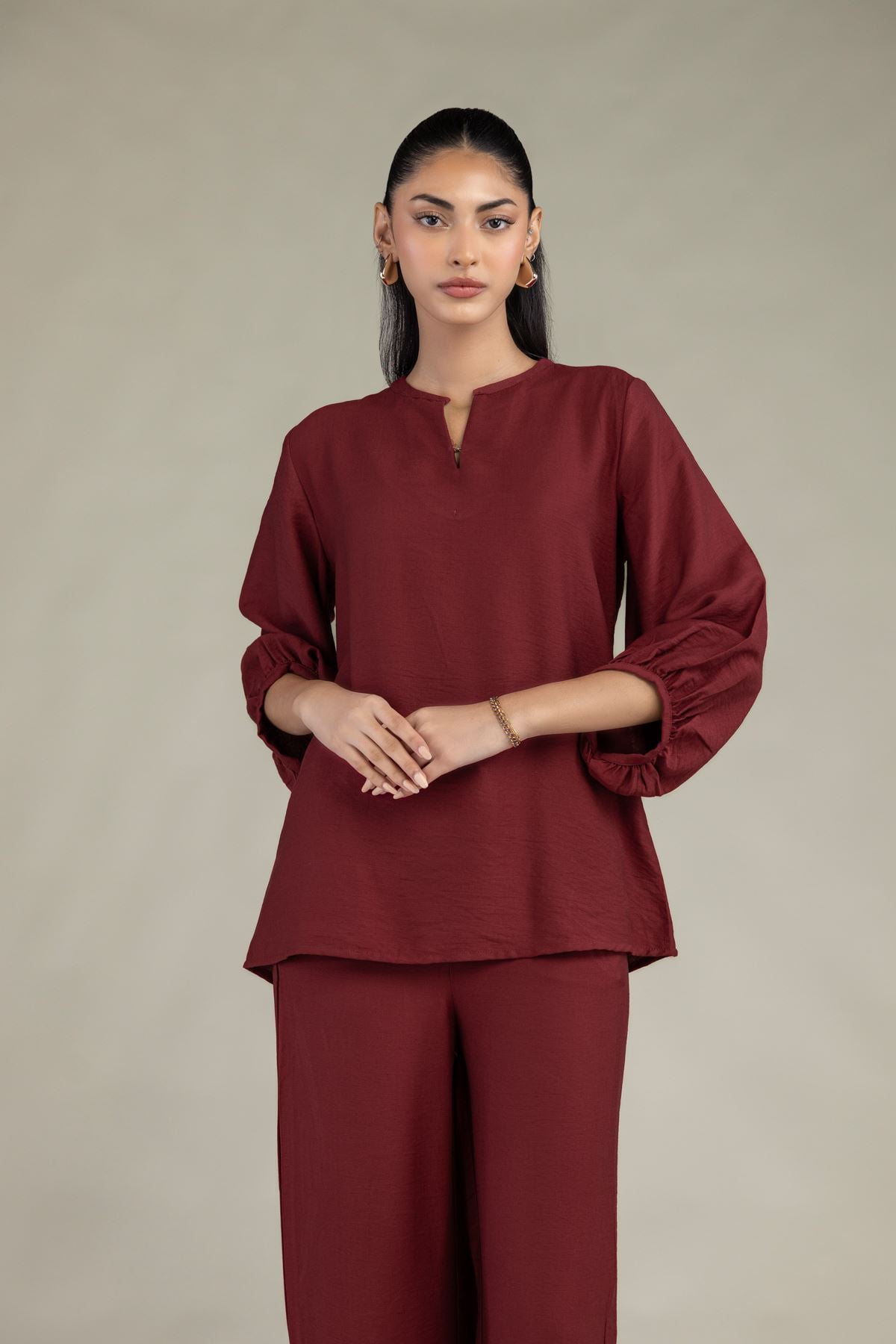 Dyed Crepe Solid Maroon Shirt - 2-26-308-A-B1-VG