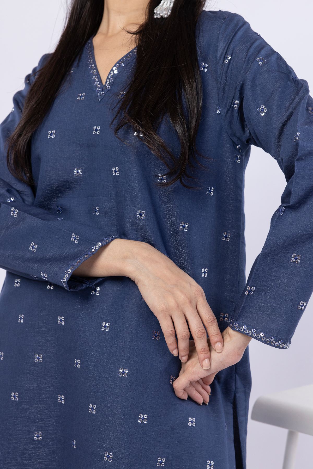 Embroidered Cotton Reflex Kurta - 25-05S22-05TB-VG