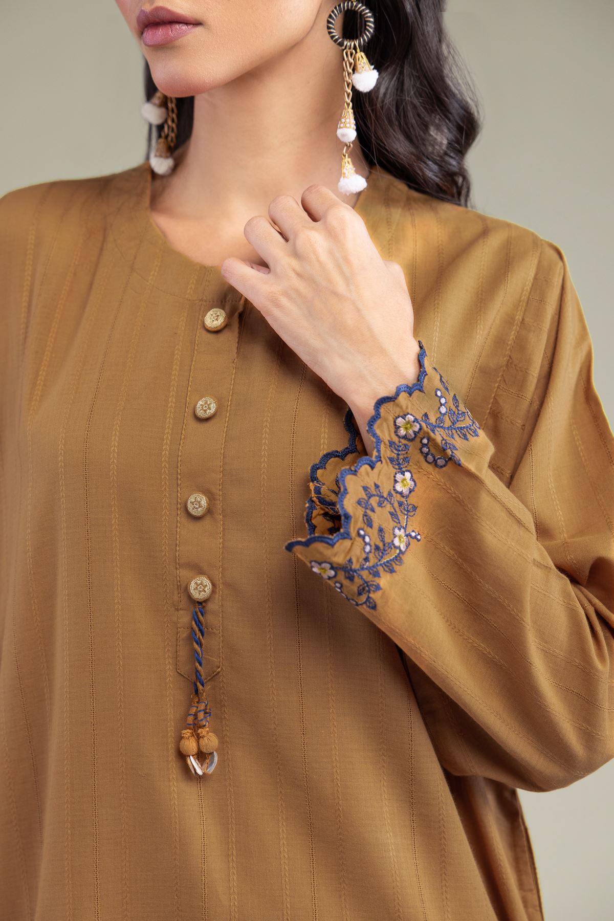 Embroidered Textured Cotton Cotton Longline Kurta - 1-26-206-A-F1-VG