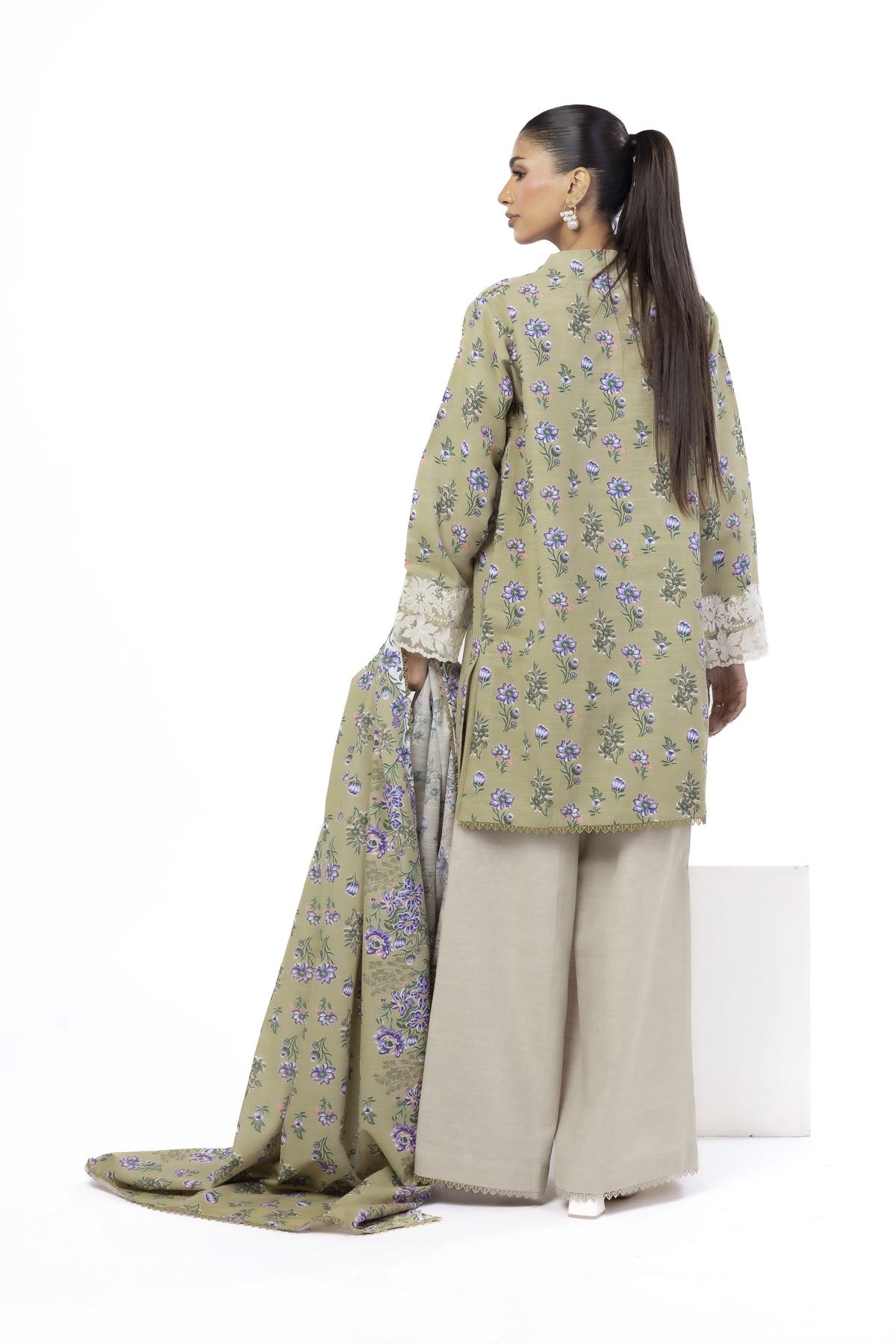 Embroidered Slub Cotton Tailored 3 Piece - KN31AST-VG