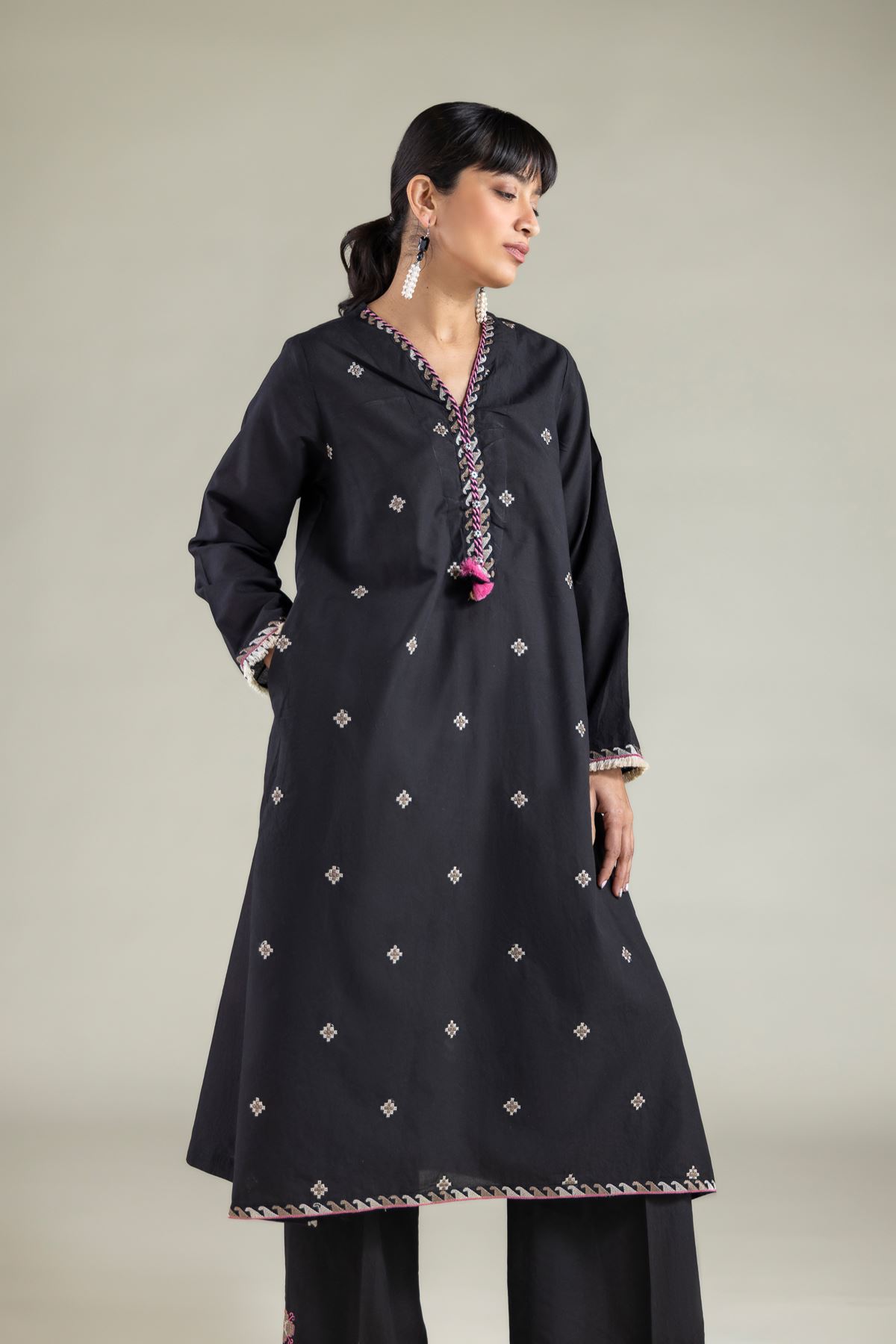 Embroidered Cambric Black 2-Piece Tailored - 2-26-204-A-A1-VG