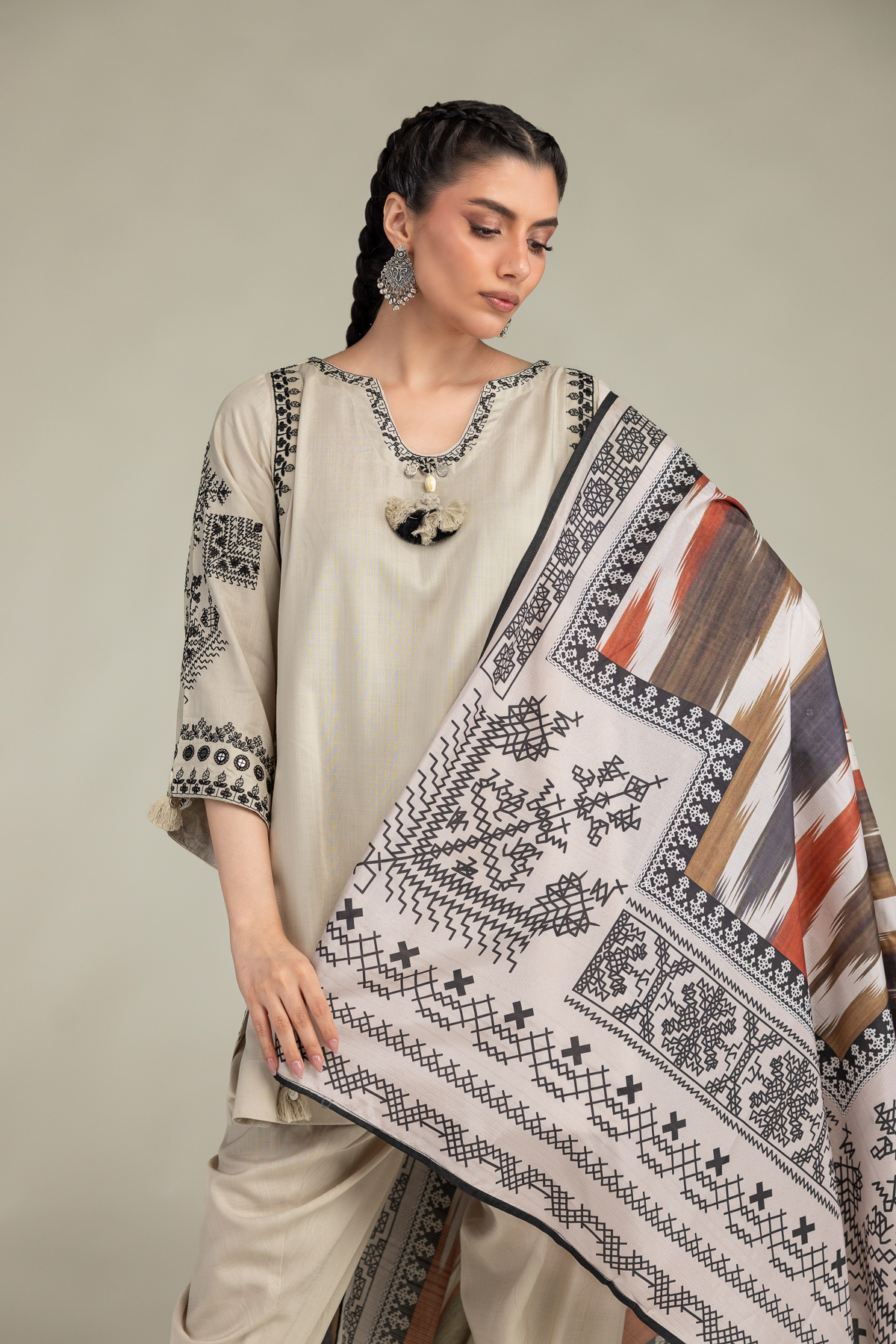 Embroidered Polyester Silk Polyster Silk Dupatta - 1-26-102-A-F-VG