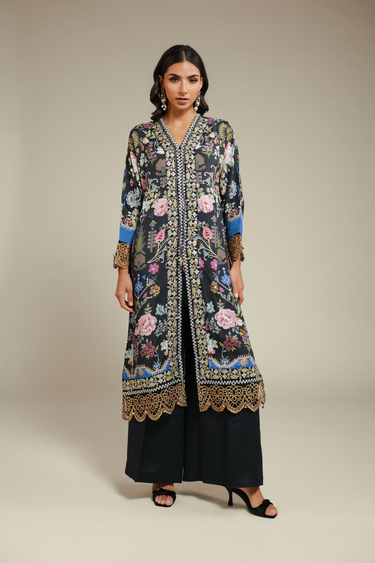 Embroidered Raw Silk 2 Piece Co-ord Set | Top and Bottom - 6-26-105-A-G-VG