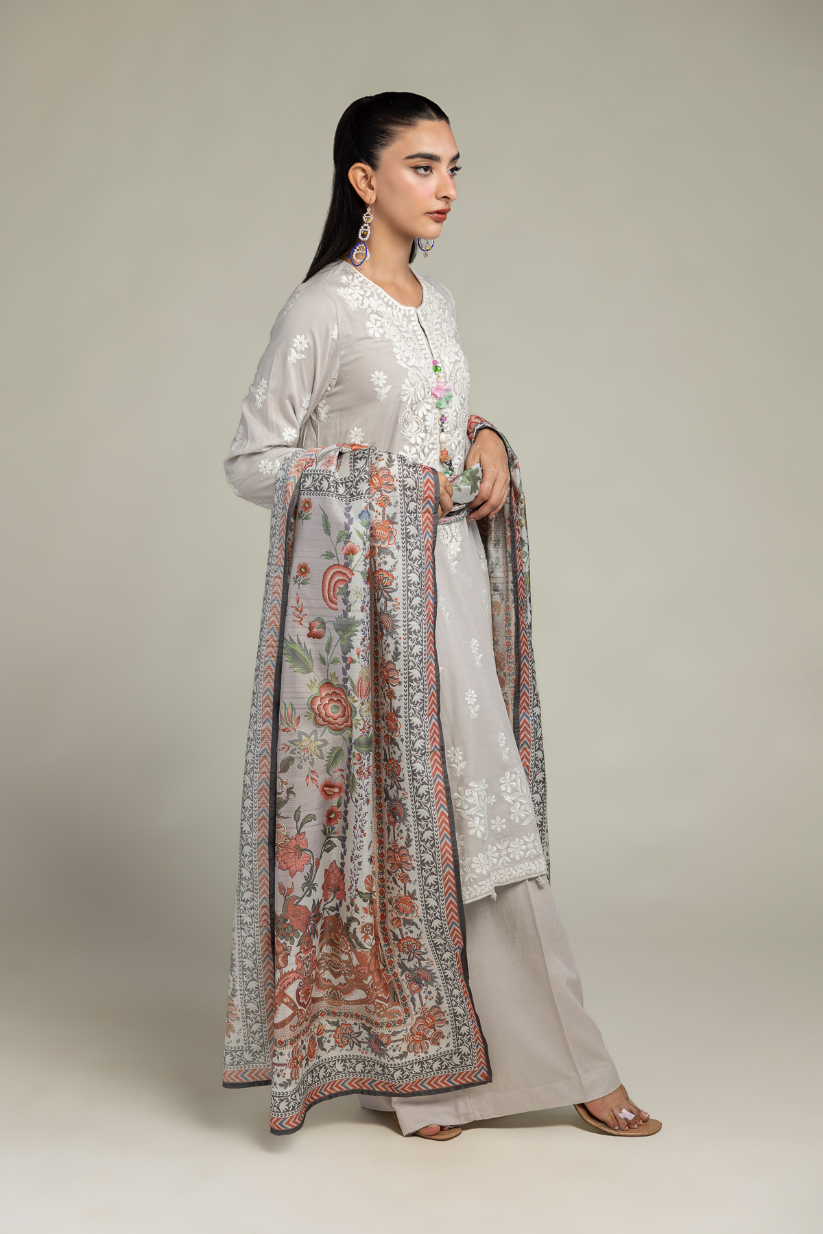Embroidered Polyester Silk Floral Silk Dupatta - 2-26-302-C-F1-VG