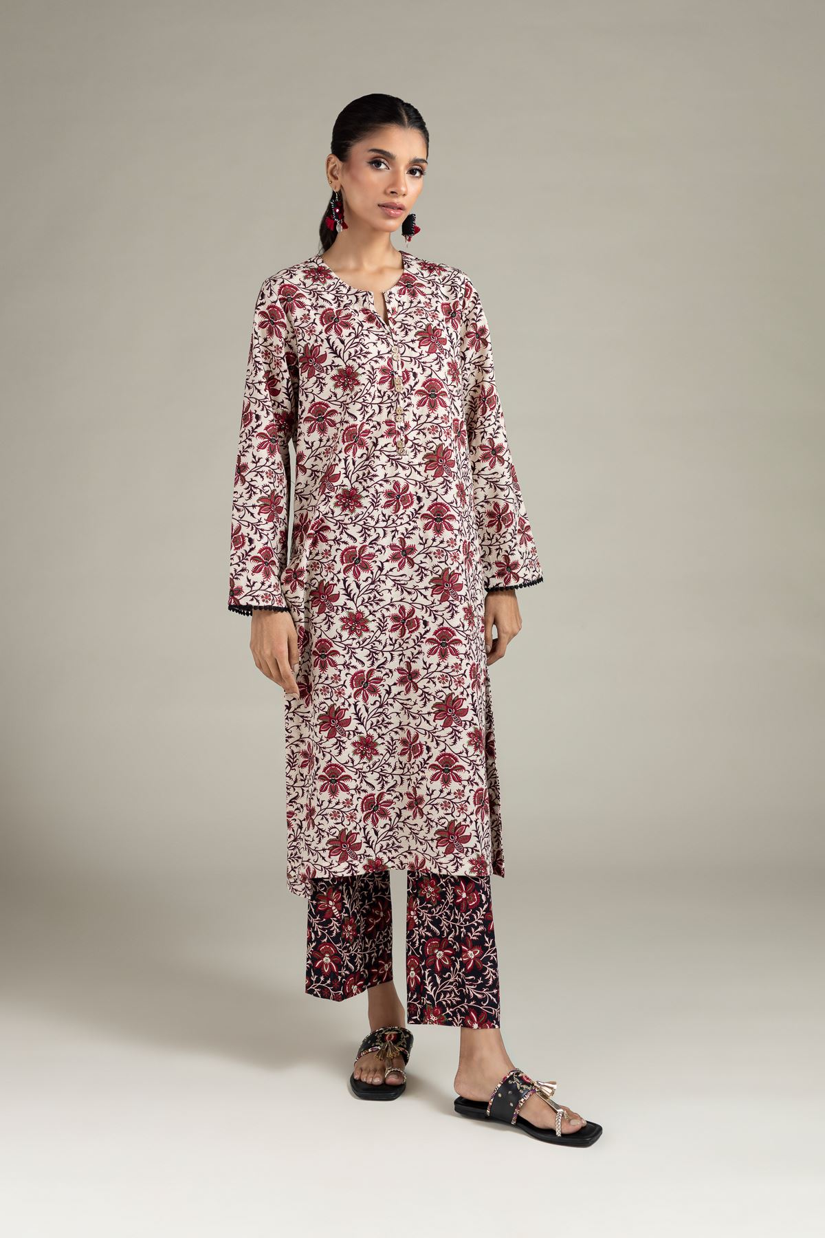 Printed Khaddar Pants - 25-03E35-01TB-VG