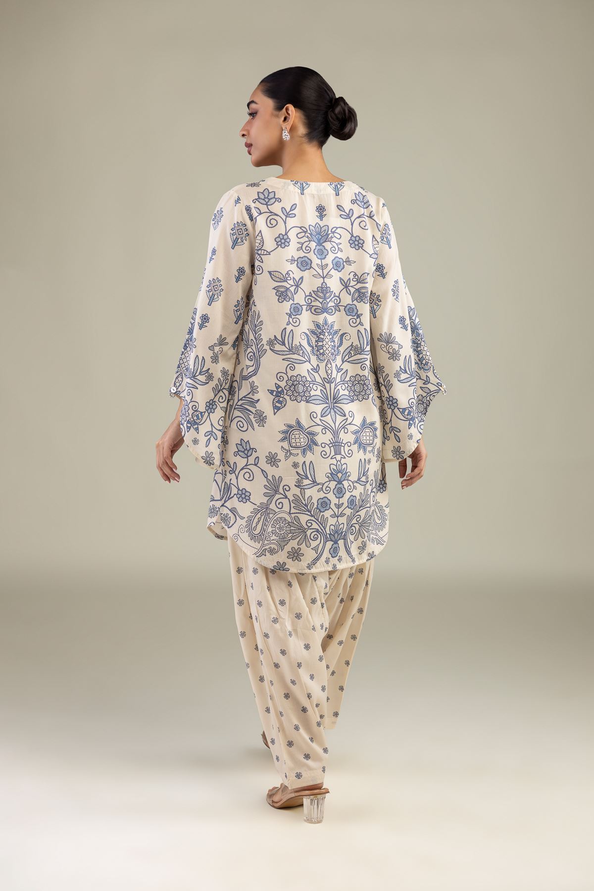 Printed Textured Weave Short Floral Kurta - 1-26-250-B-H1-VG