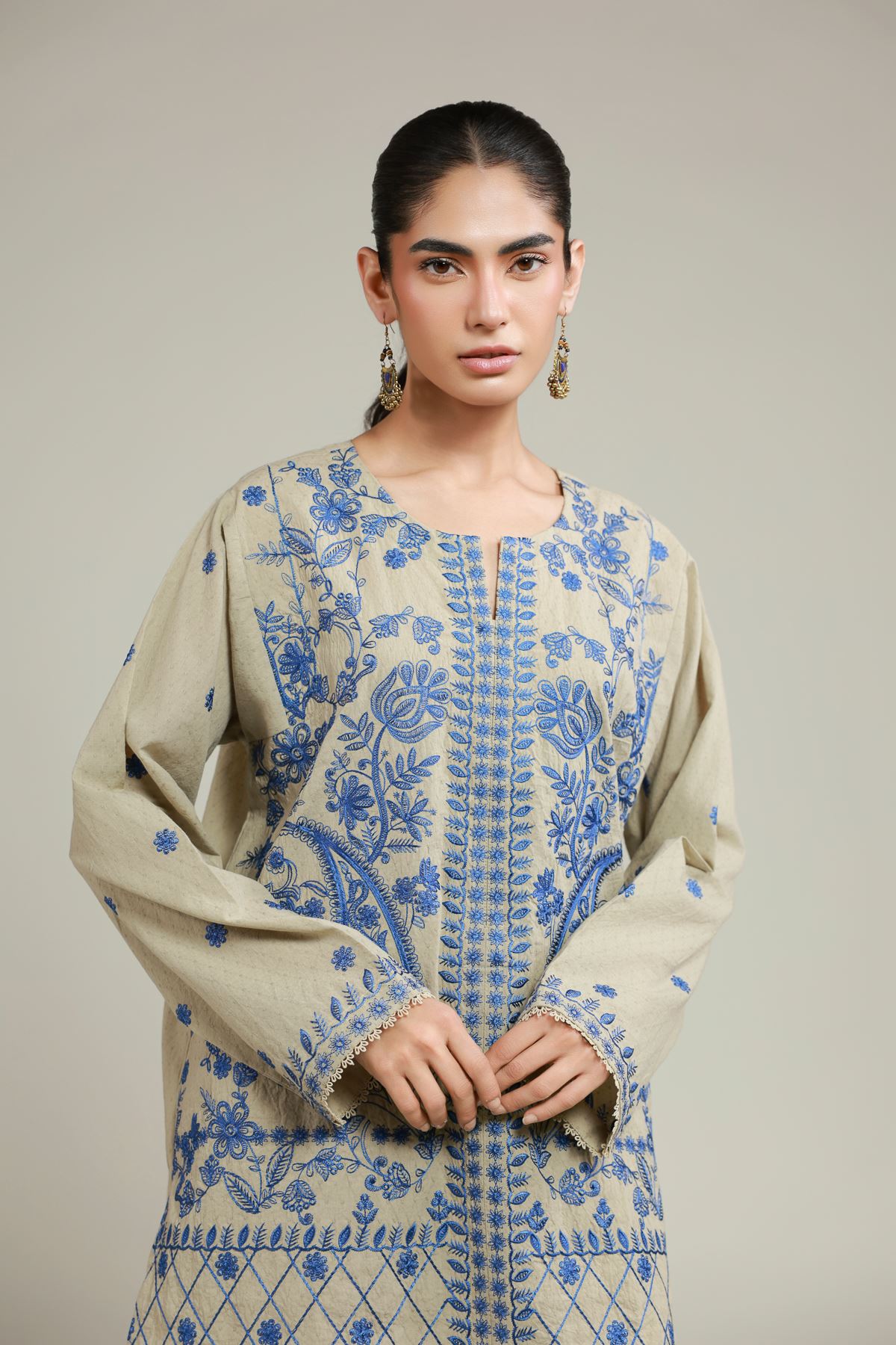 Embroidered Cotton Dobby 2-Piece Tailored Set - 25-09-11E3-11TB-VG