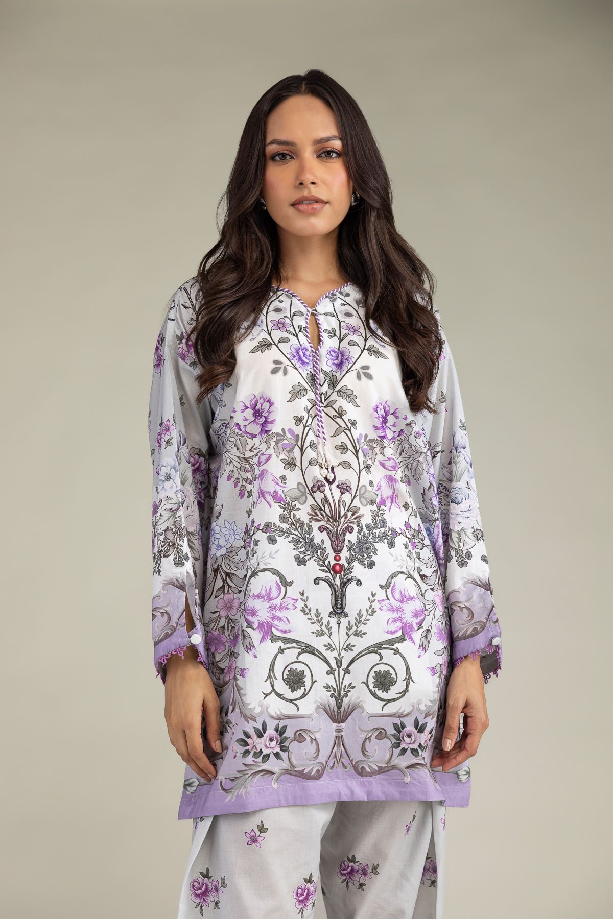 Printed Cambric Floral Cambric Kurta - 1-26-229-B-F1-VG