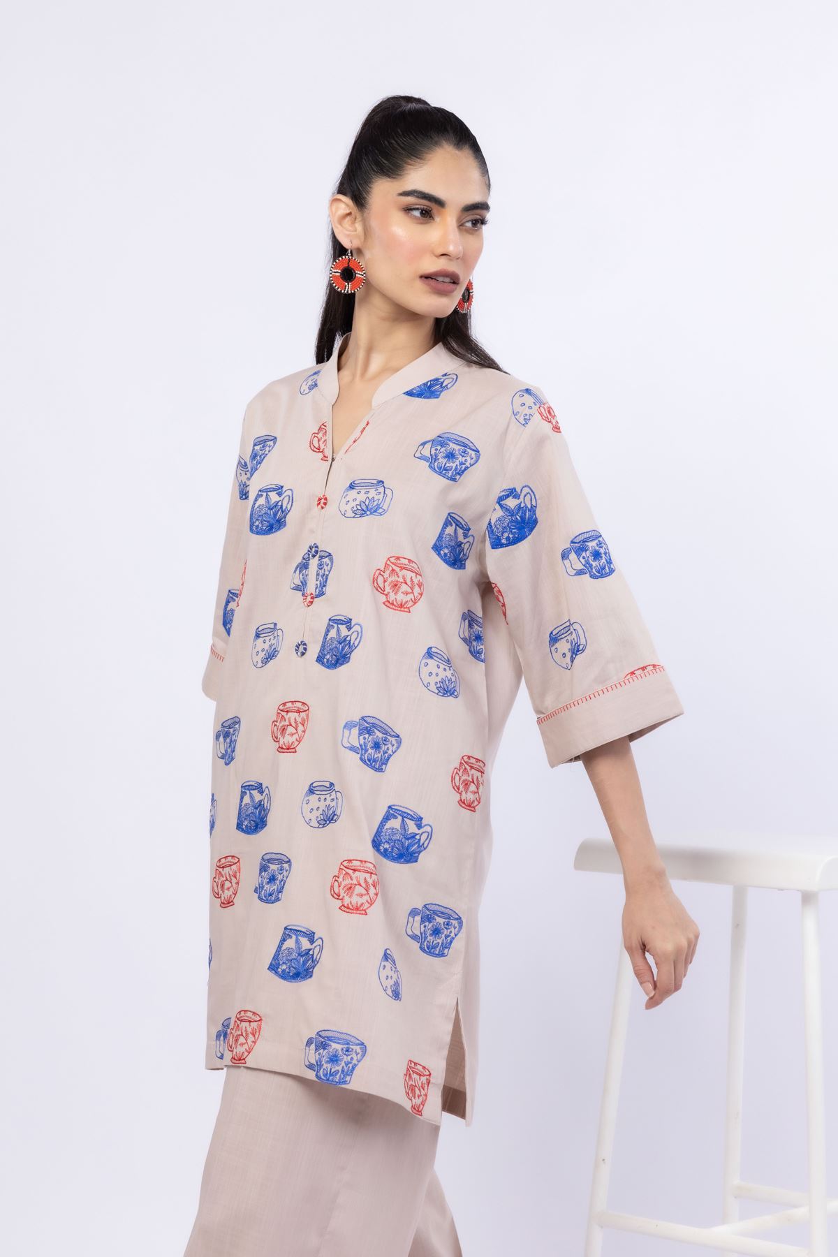 Embroidered Crosshatch Poplin Kurta - 25-09-9S3-07TB-VG