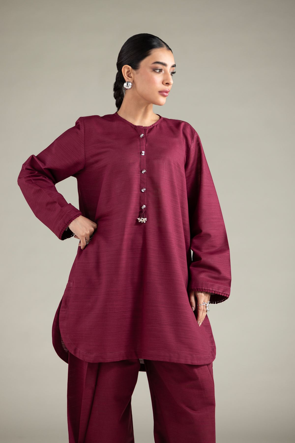 Dyed Textured Cotton Solid Short Kurta - 1-26-116-A-A-VG