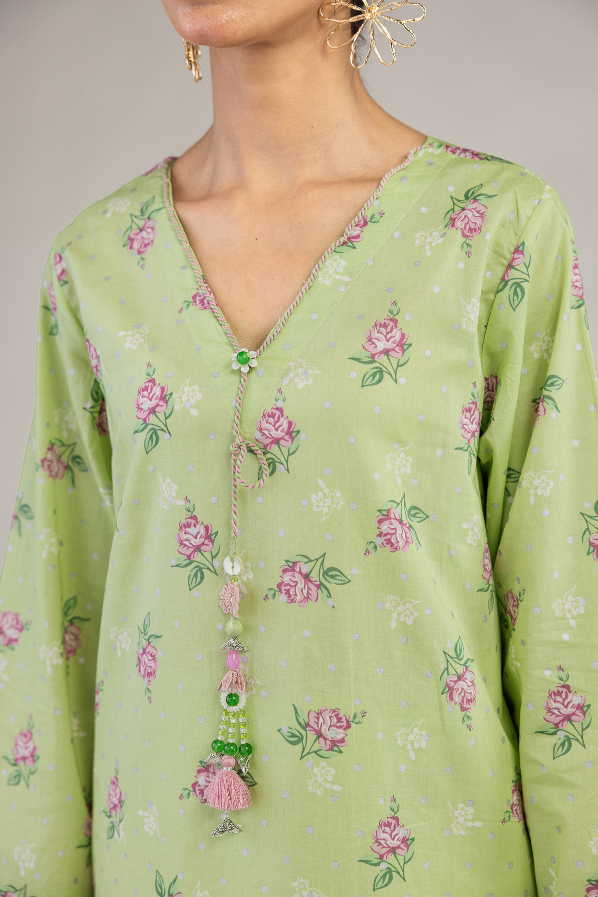 Printed Cambric Floral Longline Kurta - 1-26-236-A-I2-VG
