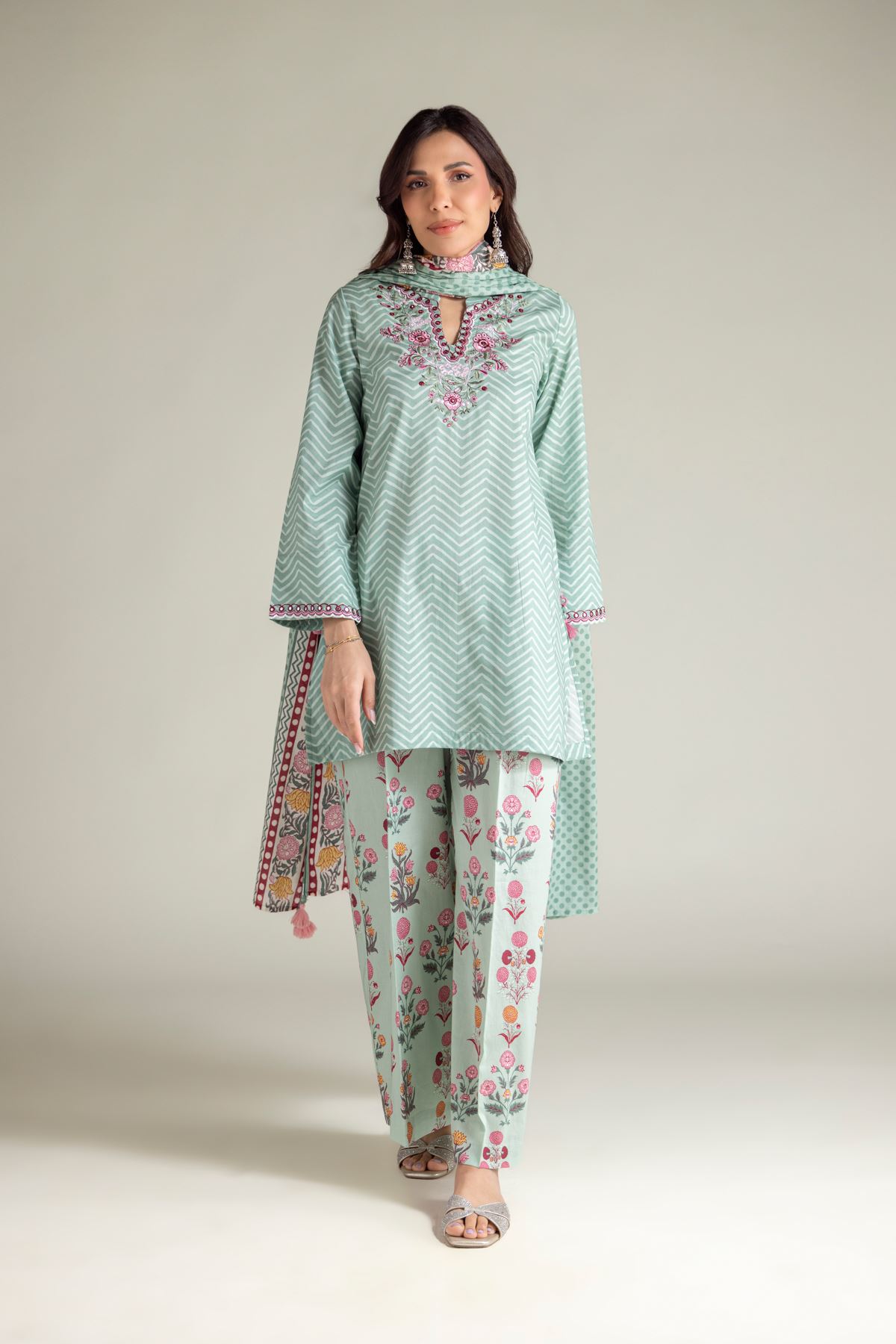 Embroidered Cambric Mint Cambric Pants - 2-26-109-A-F-VG