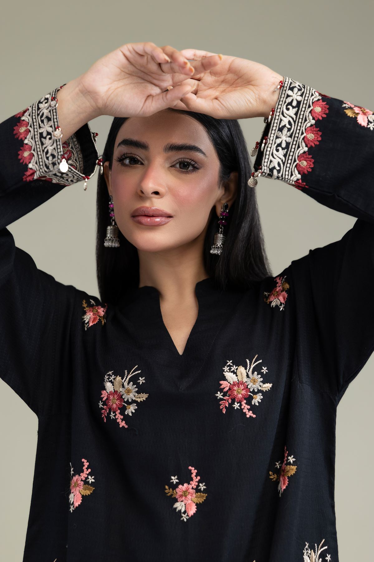 Embroidered Cotton Dobby Black Cotton Kurta - 1-26-211-A-F1-VG