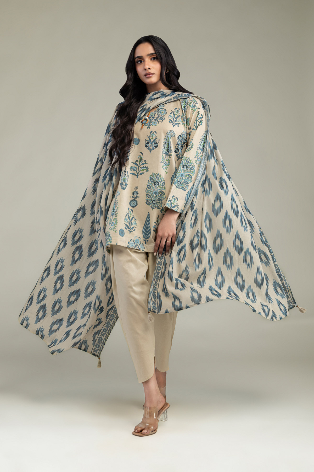 Printed Lawn Beige Lawn Dupatta - 1-26-244-C-D1-VG